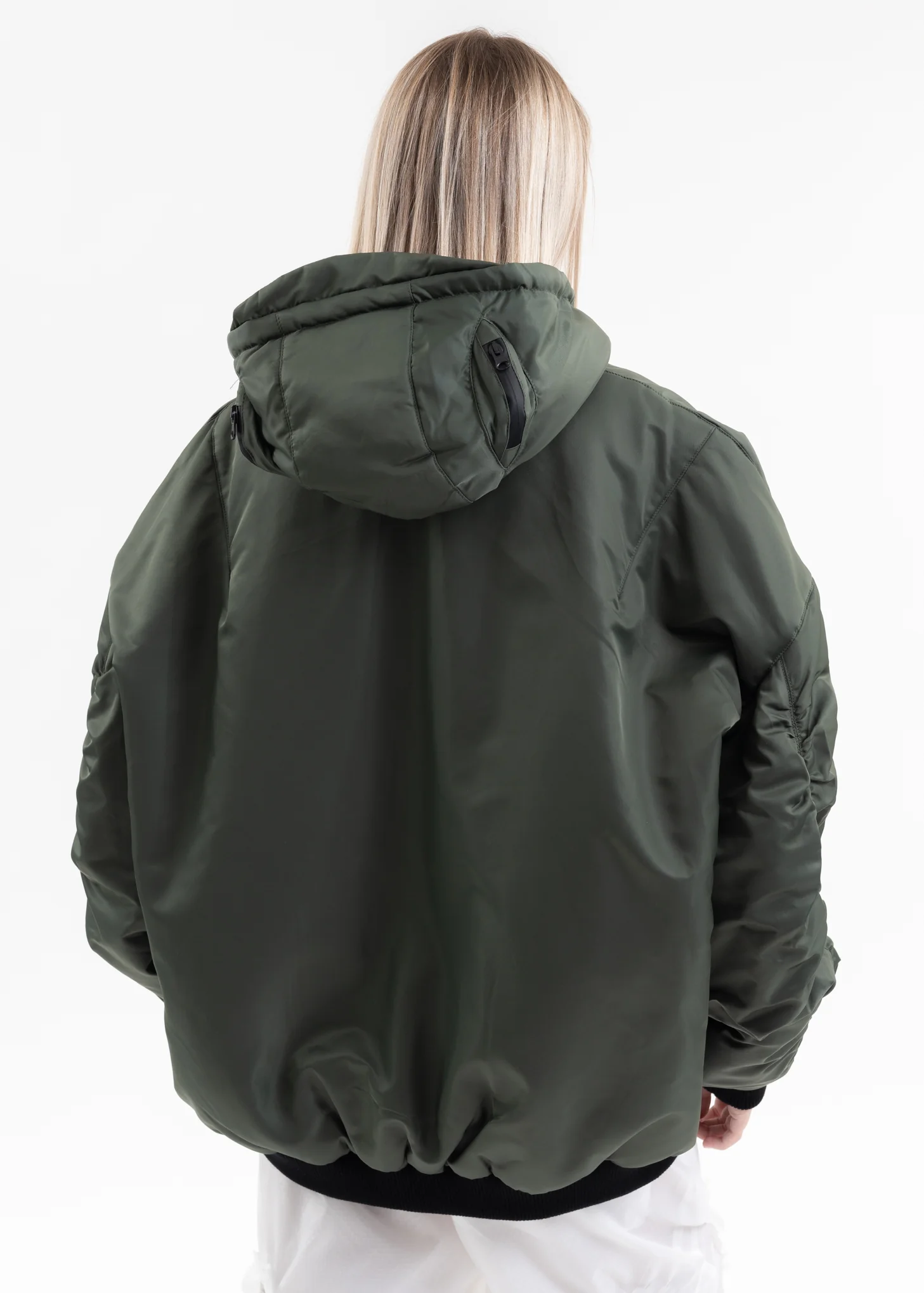 GREEN HELMET DETAIL HOODED BOMBER - Image 2