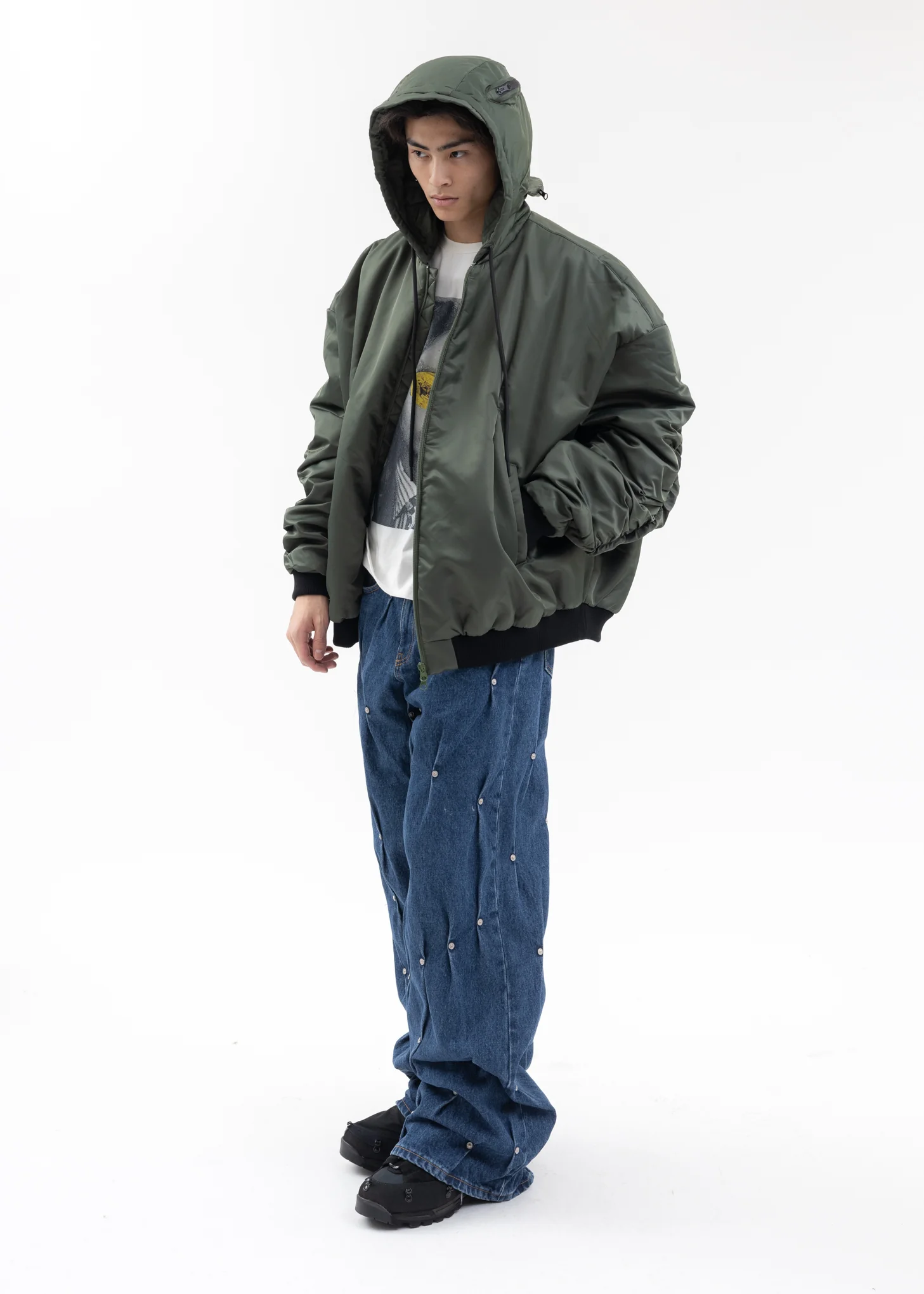 GREEN HELMET DETAIL HOODED BOMBER - Image 7