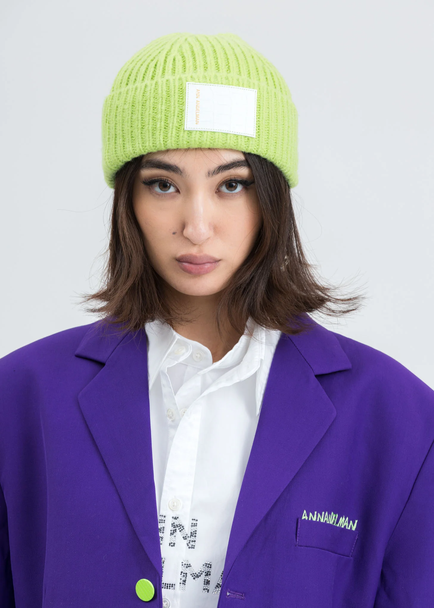 Green Leather Pad Beanie