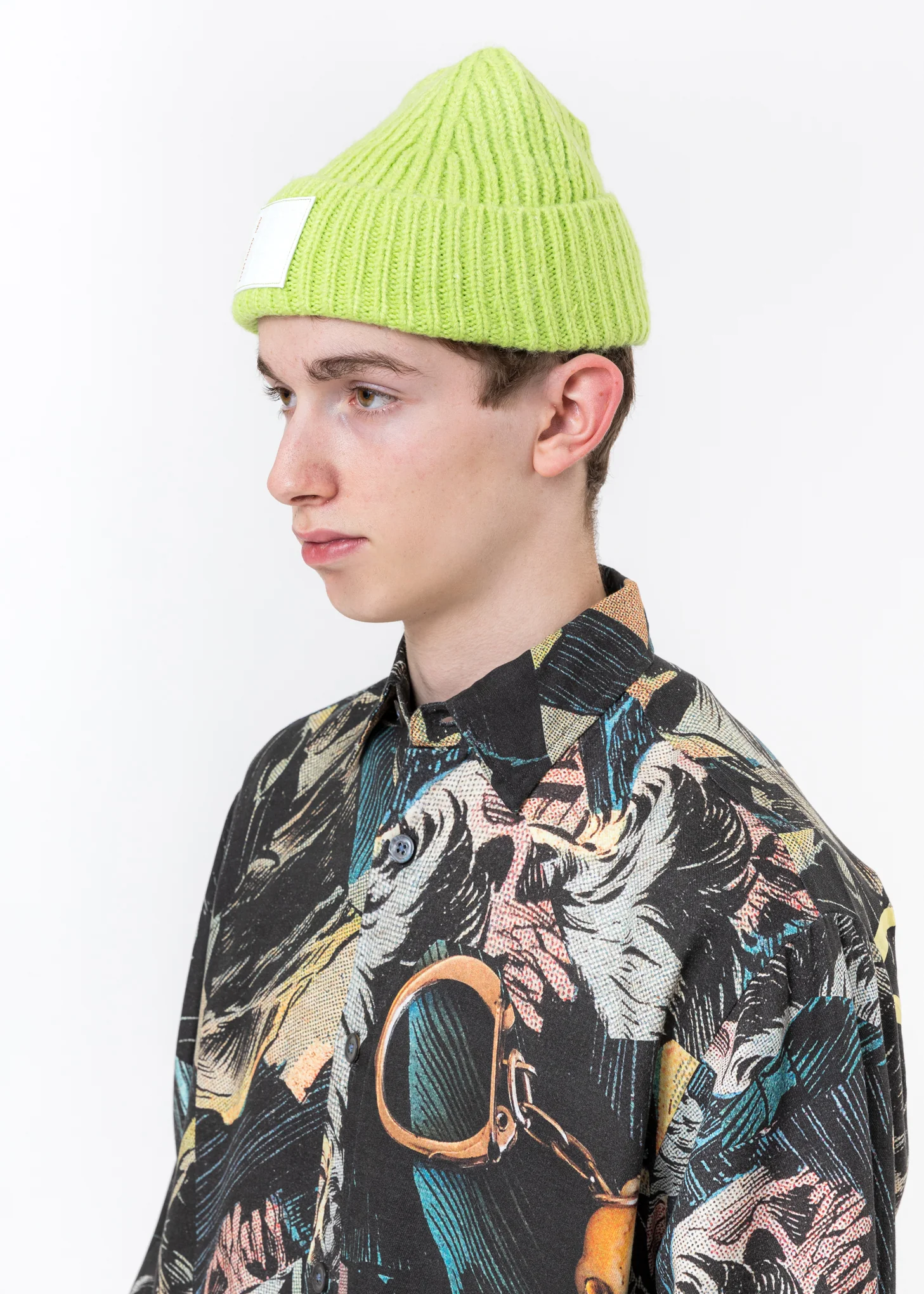 Green Leather Pad Beanie - Image 2