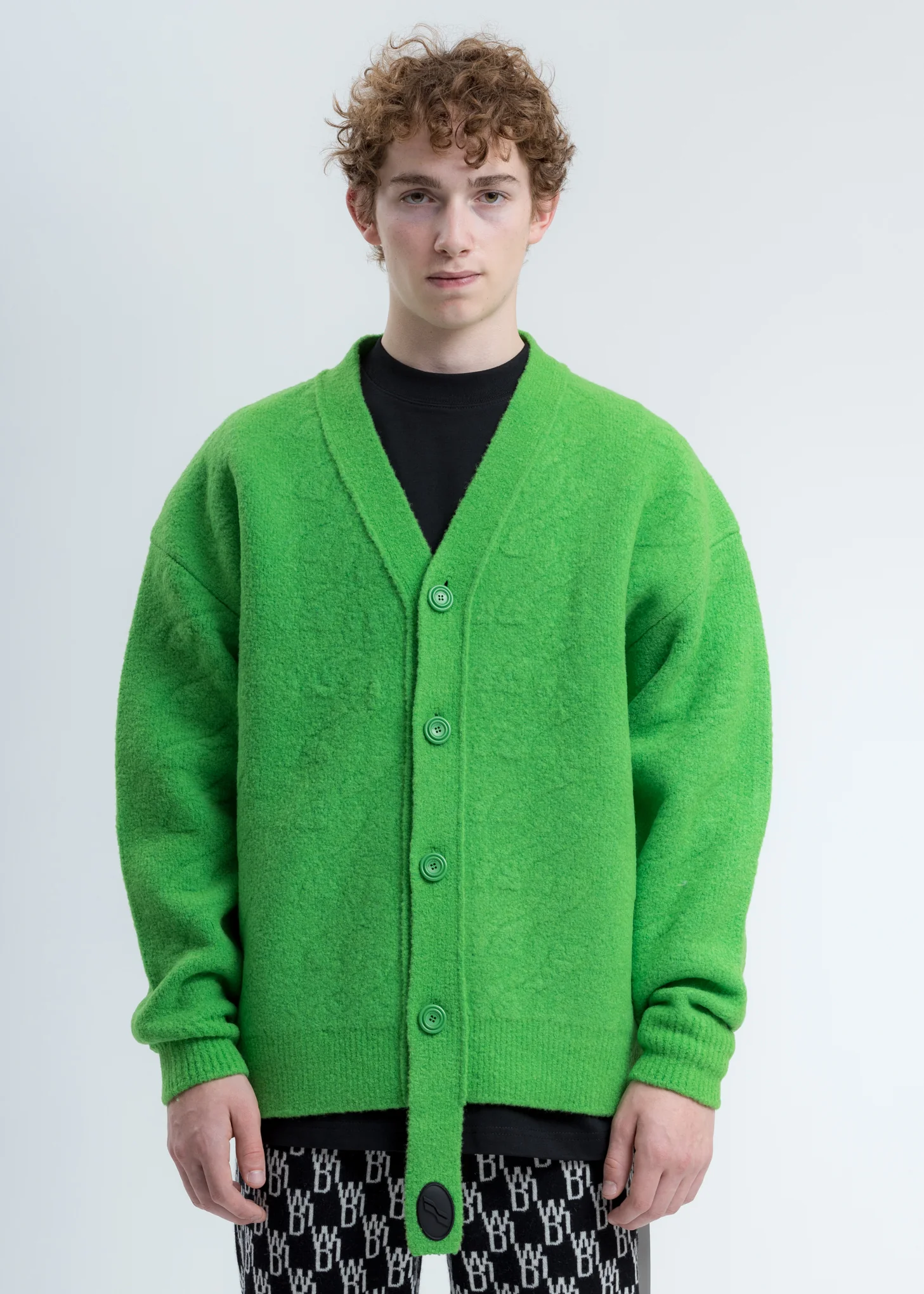 Green Logo Cable Felted Knit Cardigan