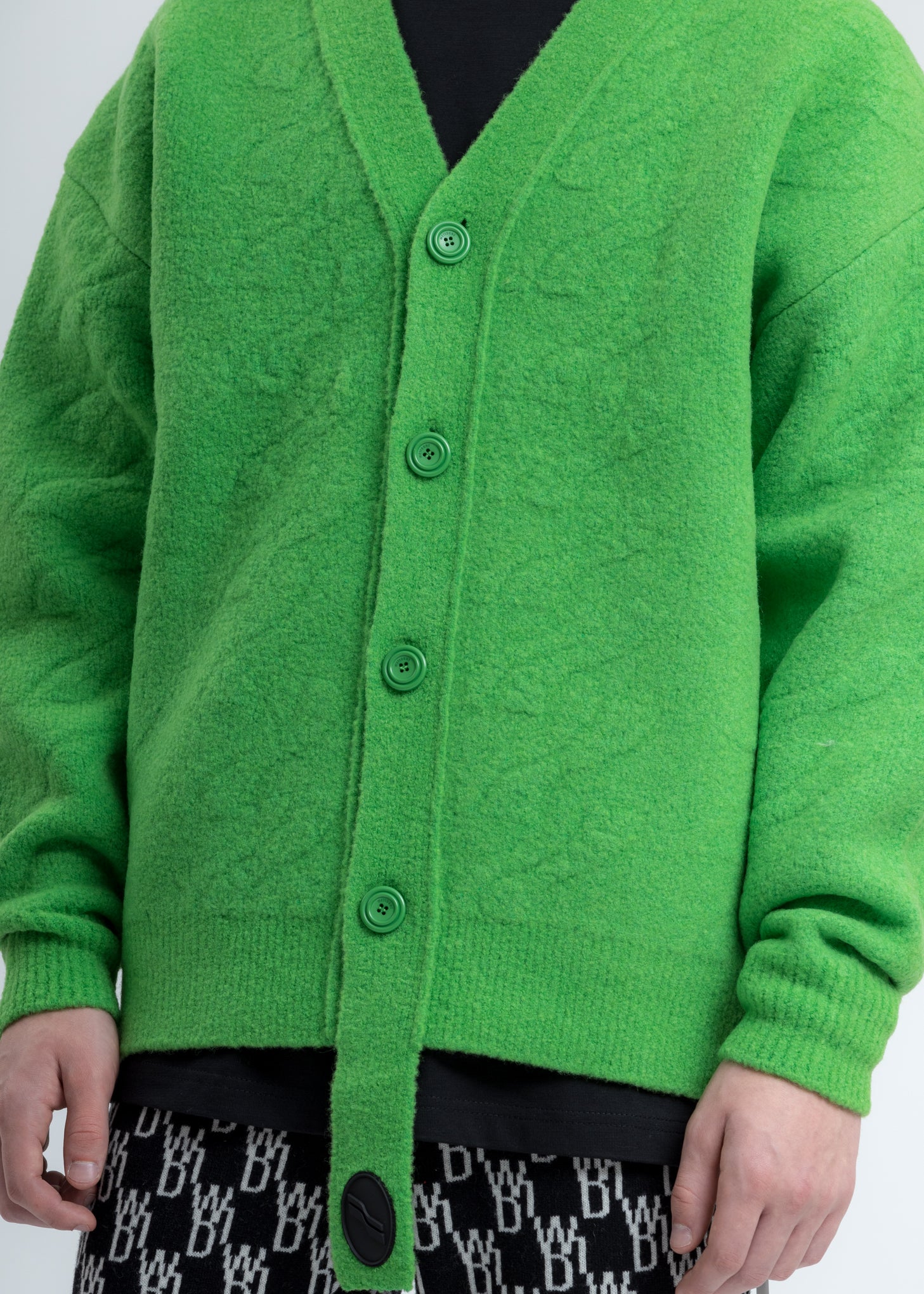 Green Logo Cable Felted Knit Cardigan - Image 2