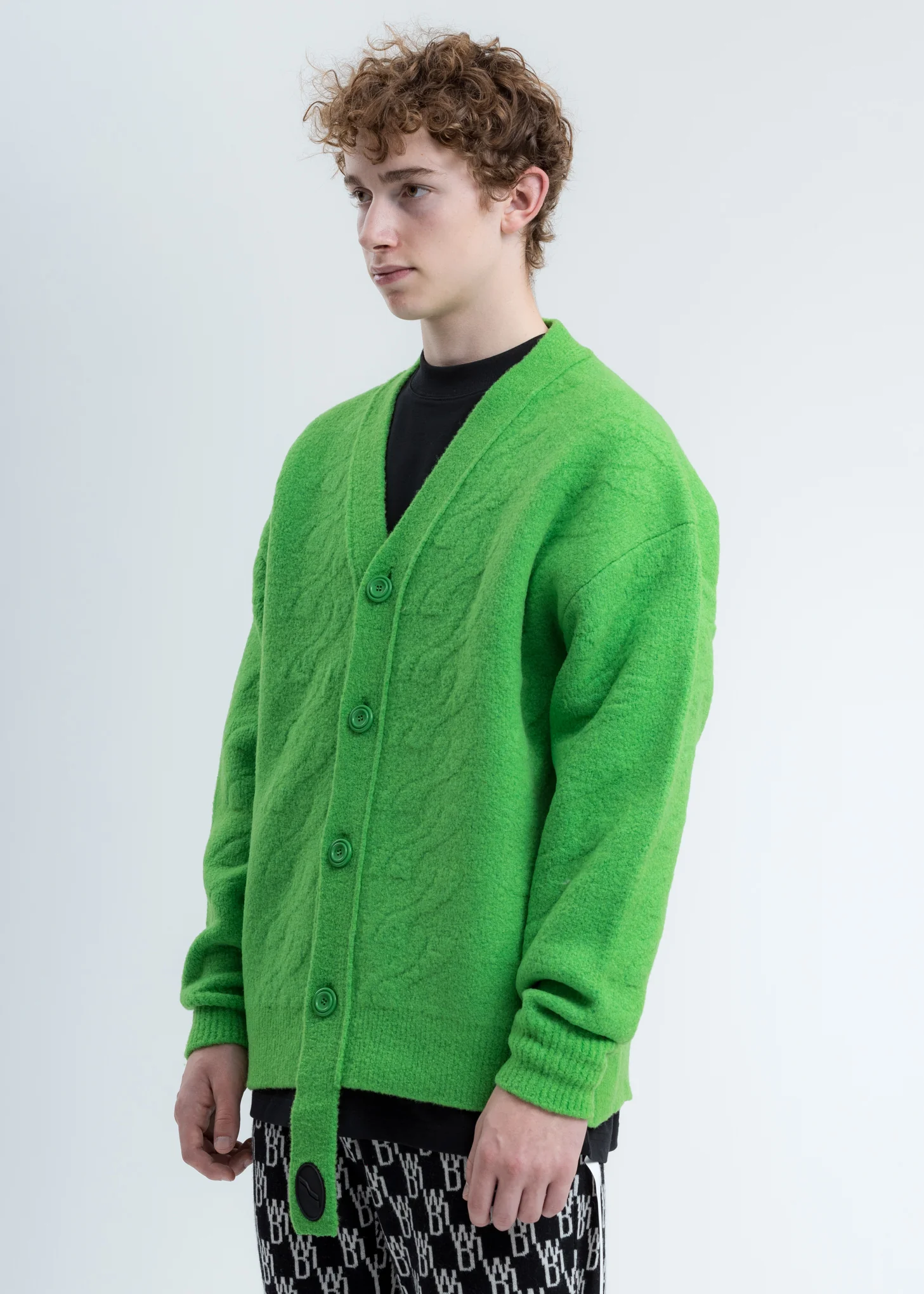 Green Logo Cable Felted Knit Cardigan - Image 3