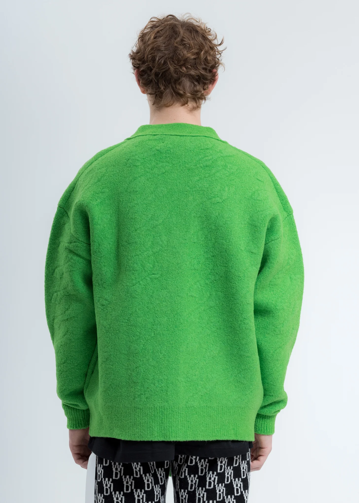 Green Logo Cable Felted Knit Cardigan - Image 4