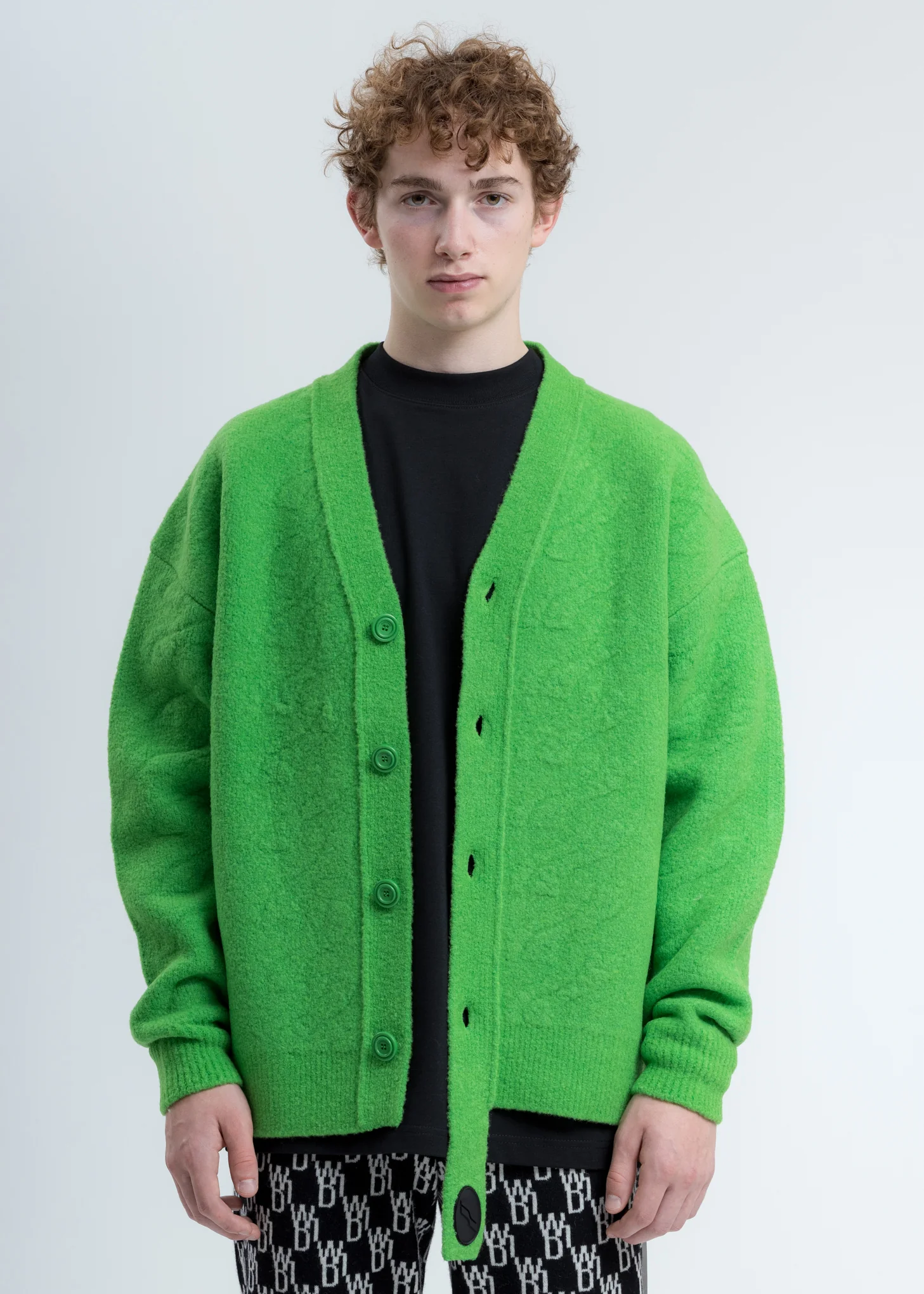 Green Logo Cable Felted Knit Cardigan - Image 5