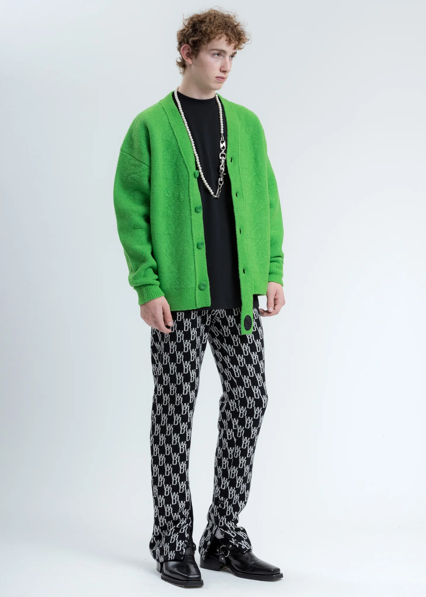Green Logo Cable Felted Knit Cardigan - Image 6