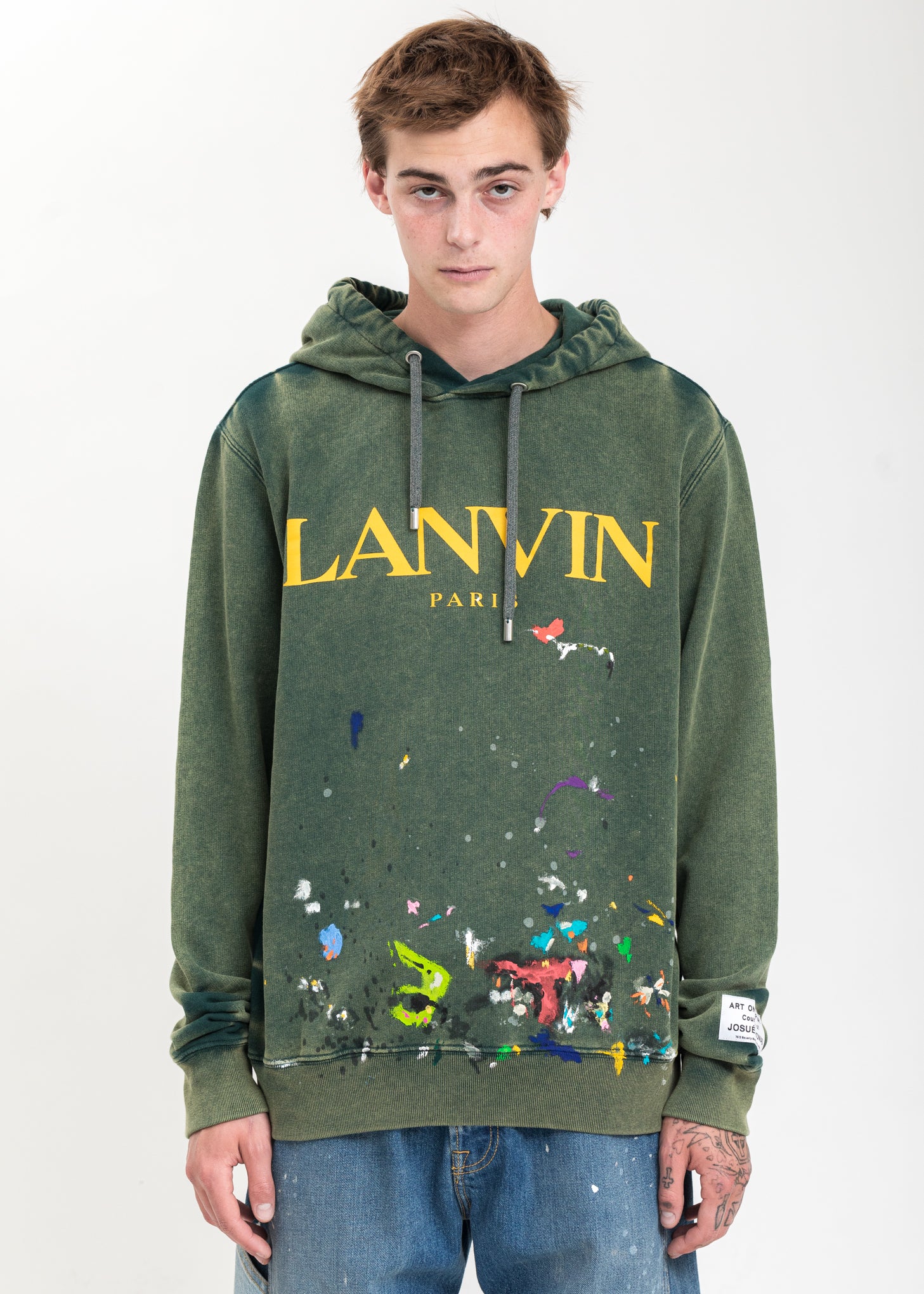 Green Logo Hoodie With Work Effect And Paint Marks