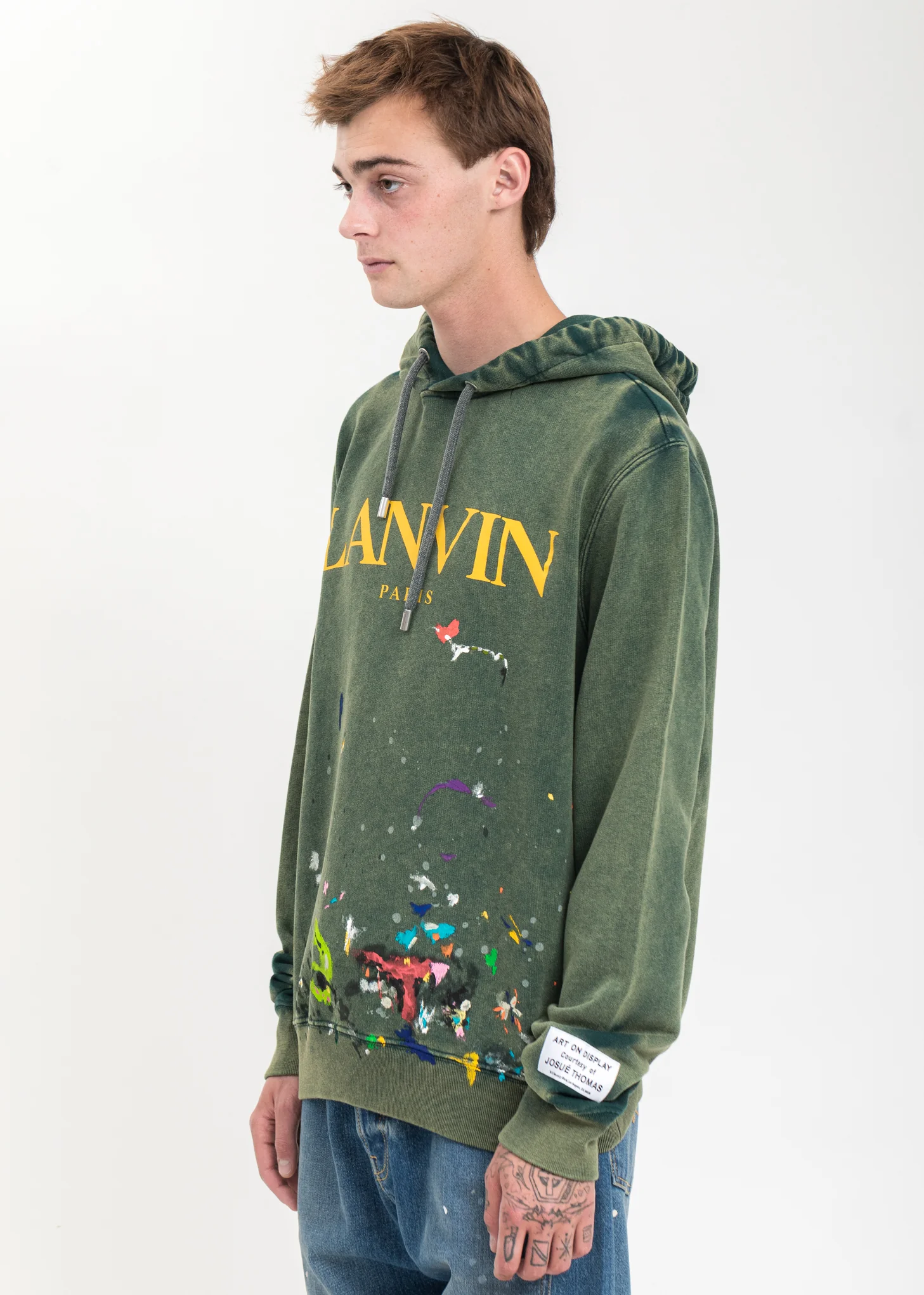 Green Logo Hoodie With Work Effect And Paint Marks - Image 3