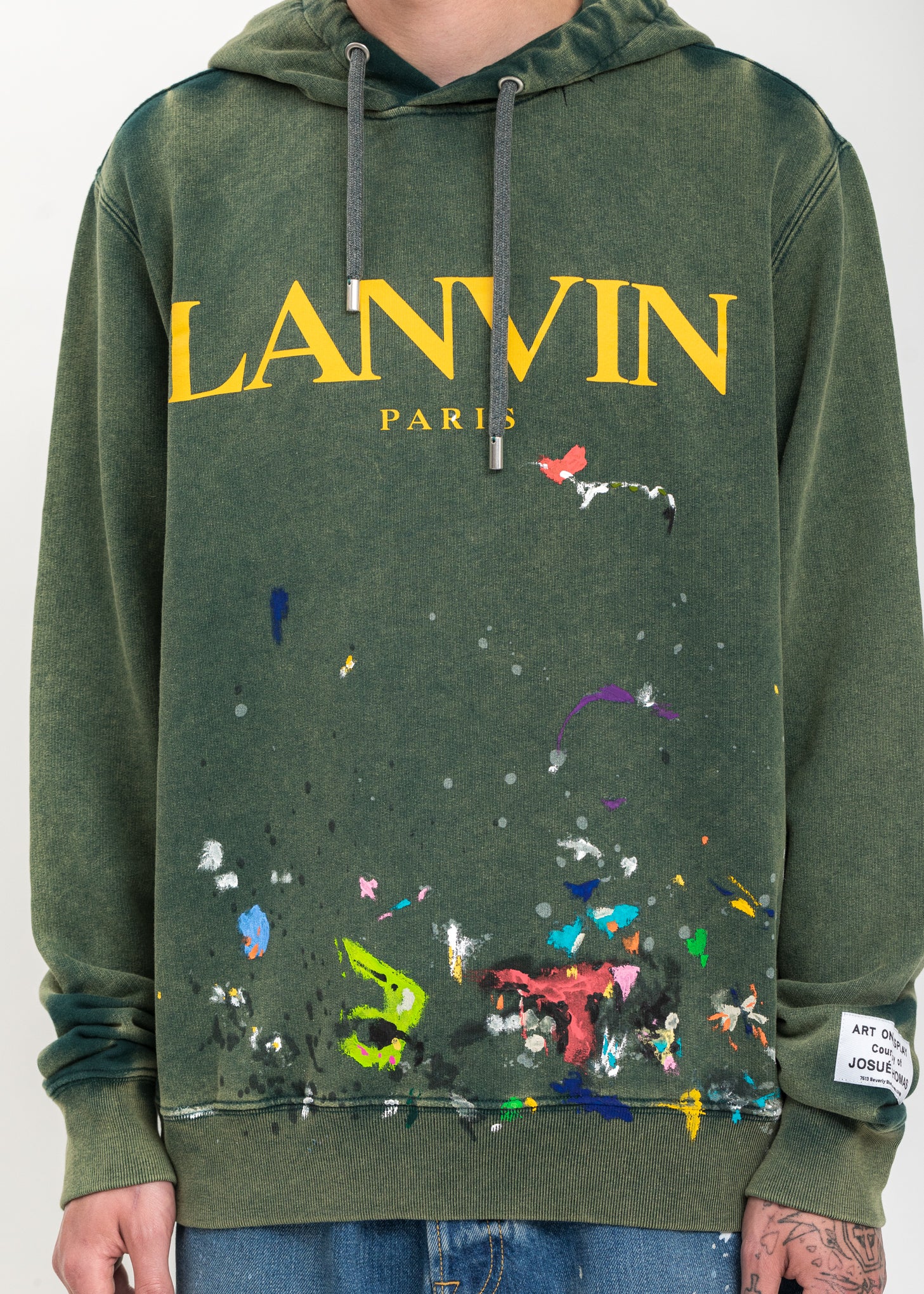 Green Logo Hoodie With Work Effect And Paint Marks - Image 4