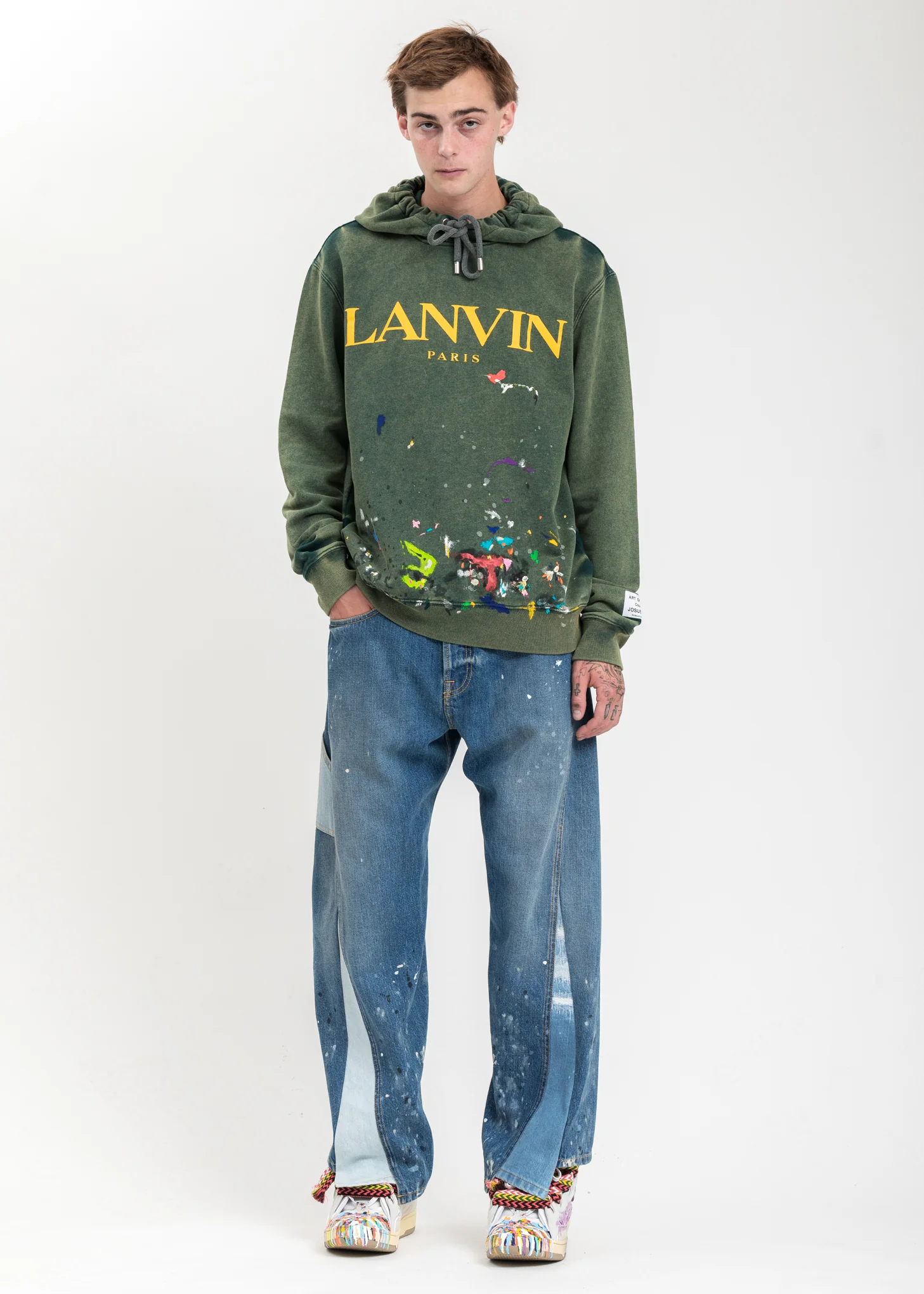 Green Logo Hoodie With Work Effect And Paint Marks - Image 7