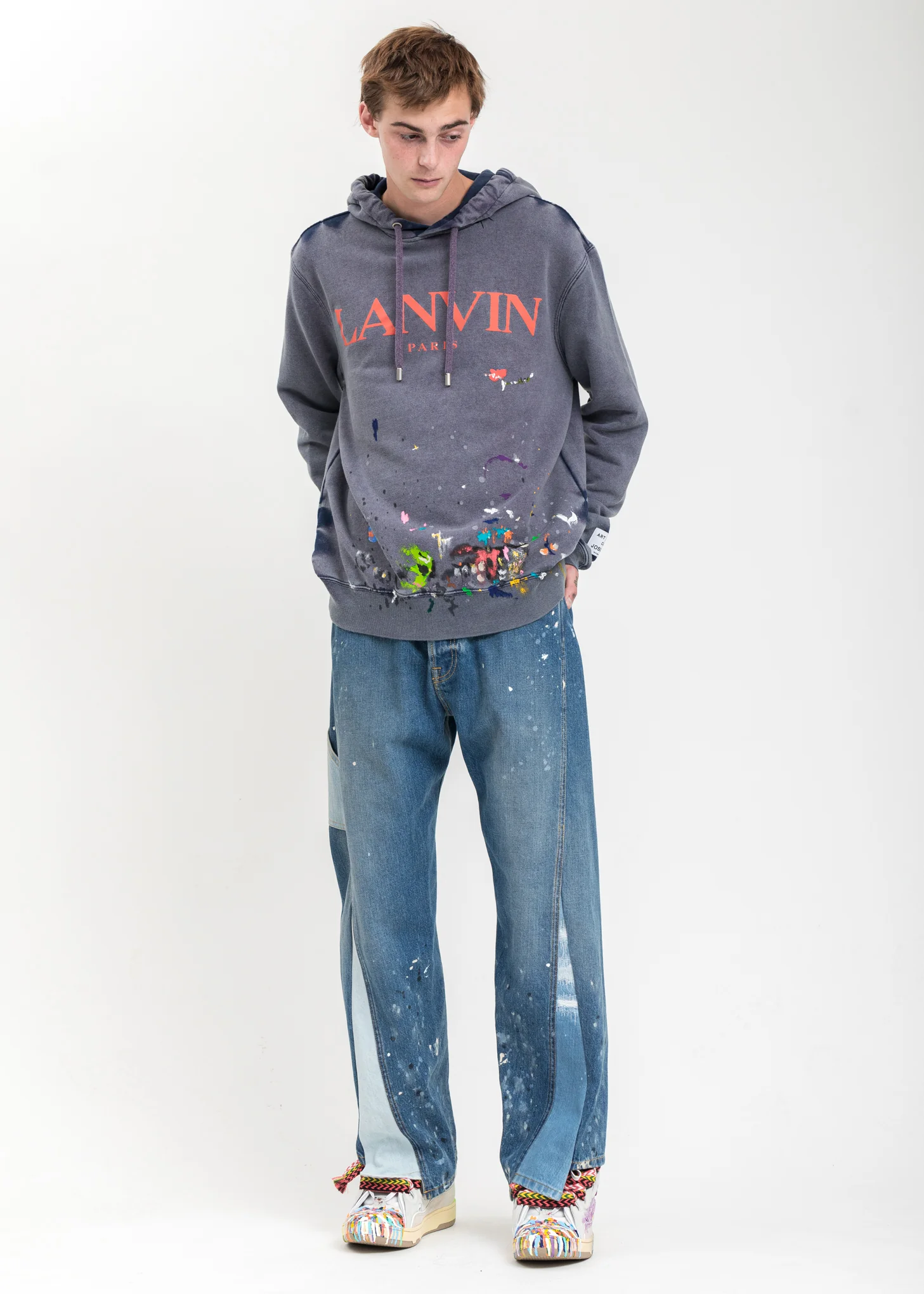 Navy Logo Hoodie With Work Effect And Paint Marks - Image 7
