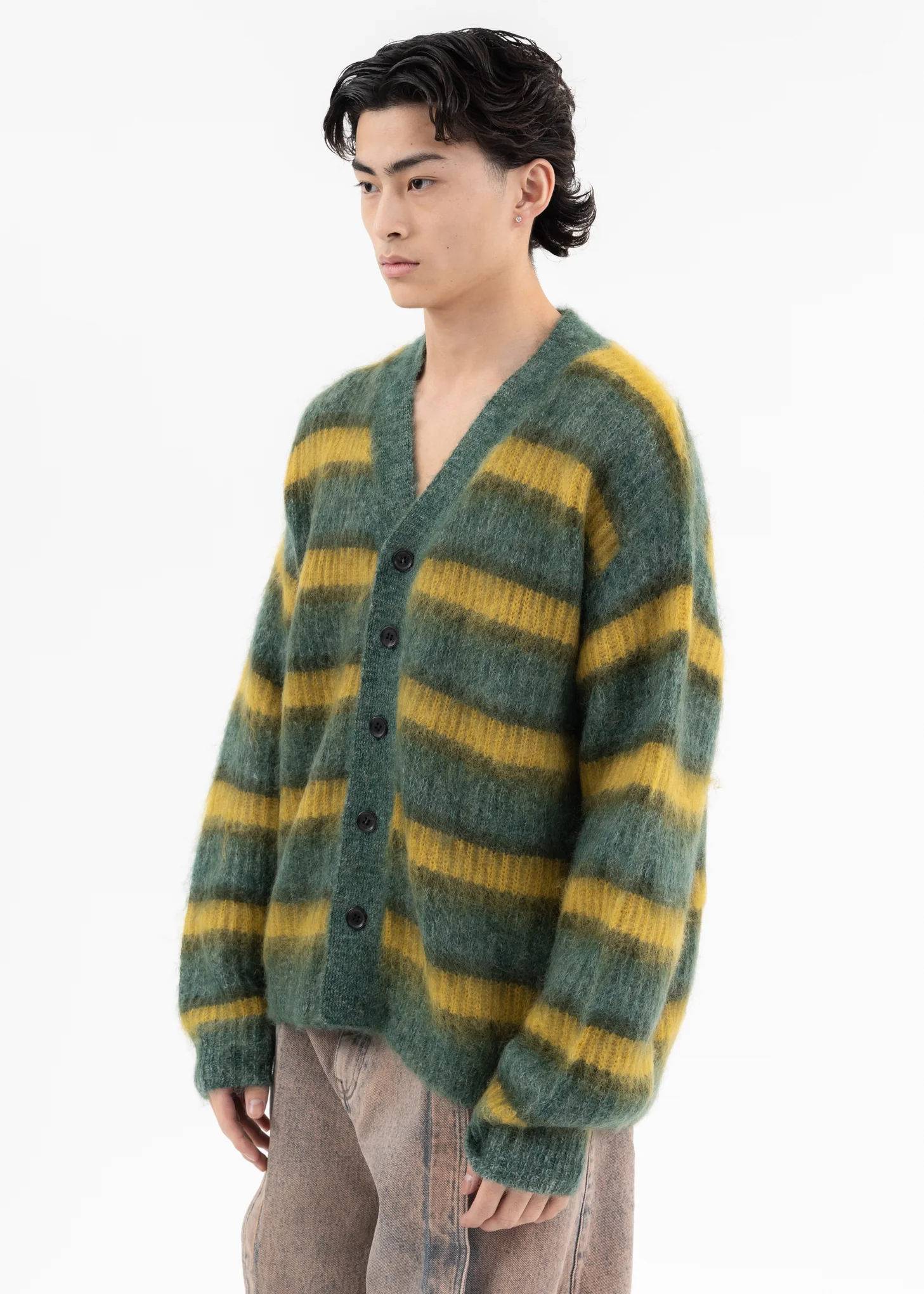 Green MOHAIR BORDER KNIT CARDIGAN - Image 3