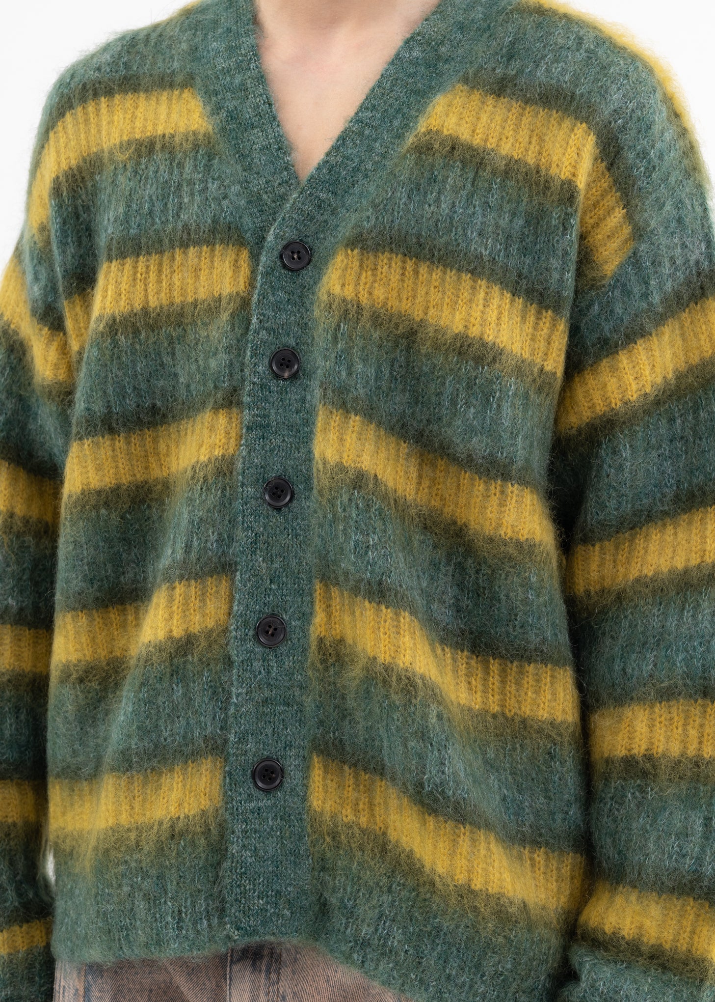 Green MOHAIR BORDER KNIT CARDIGAN - Image 4