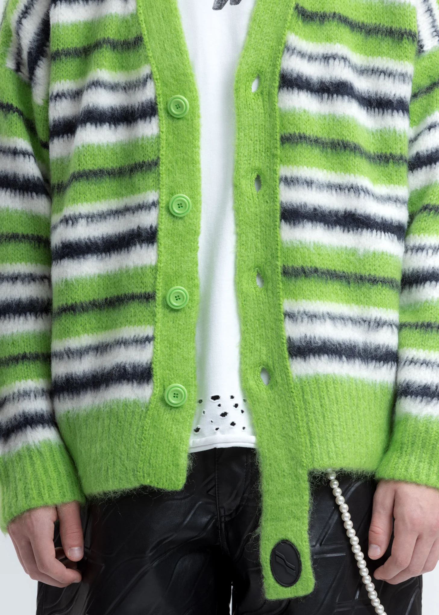 Green Mohair Stripe Knit Cardigan - Image 2