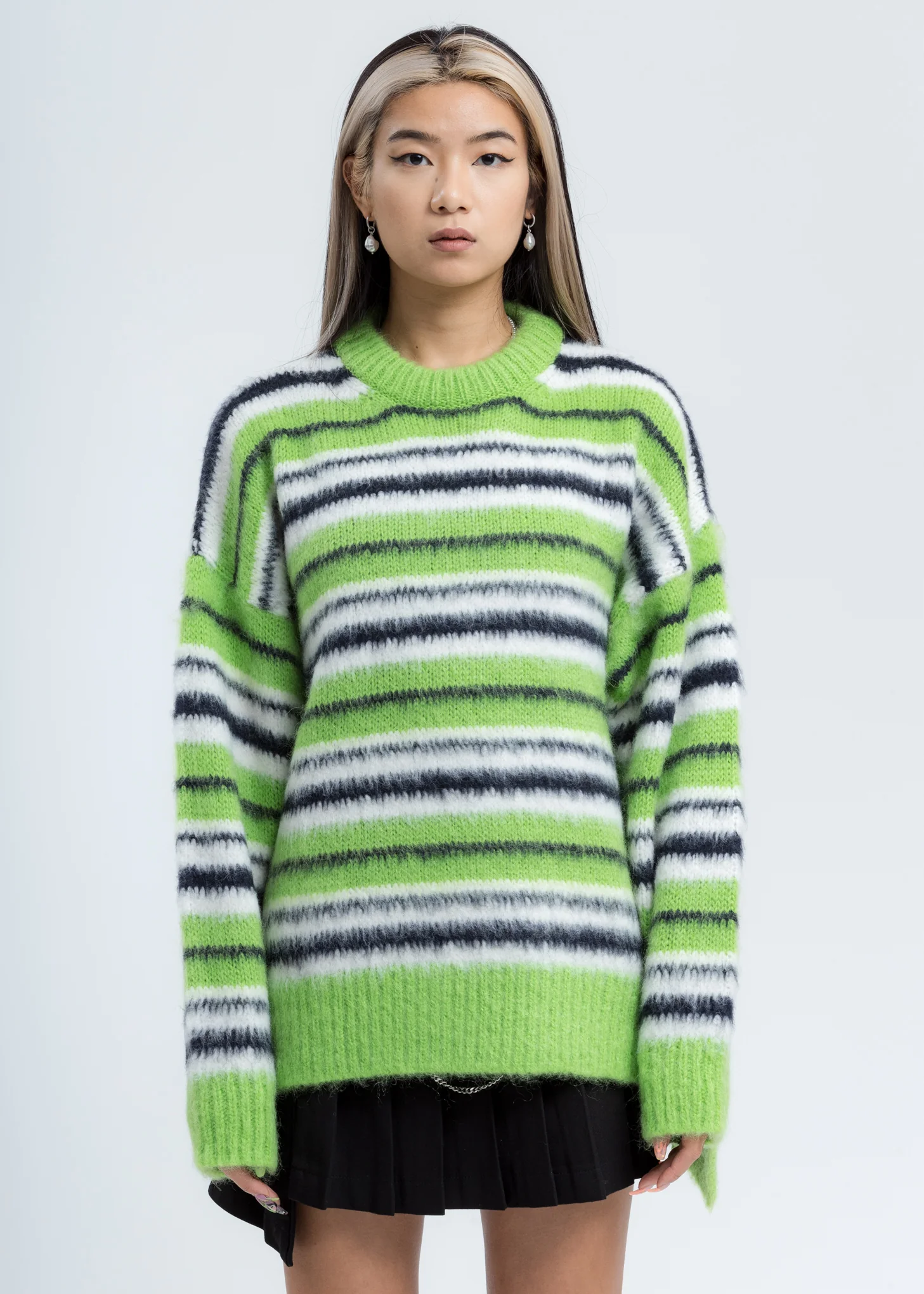 Green Mohair Stripe Knit Sweater
