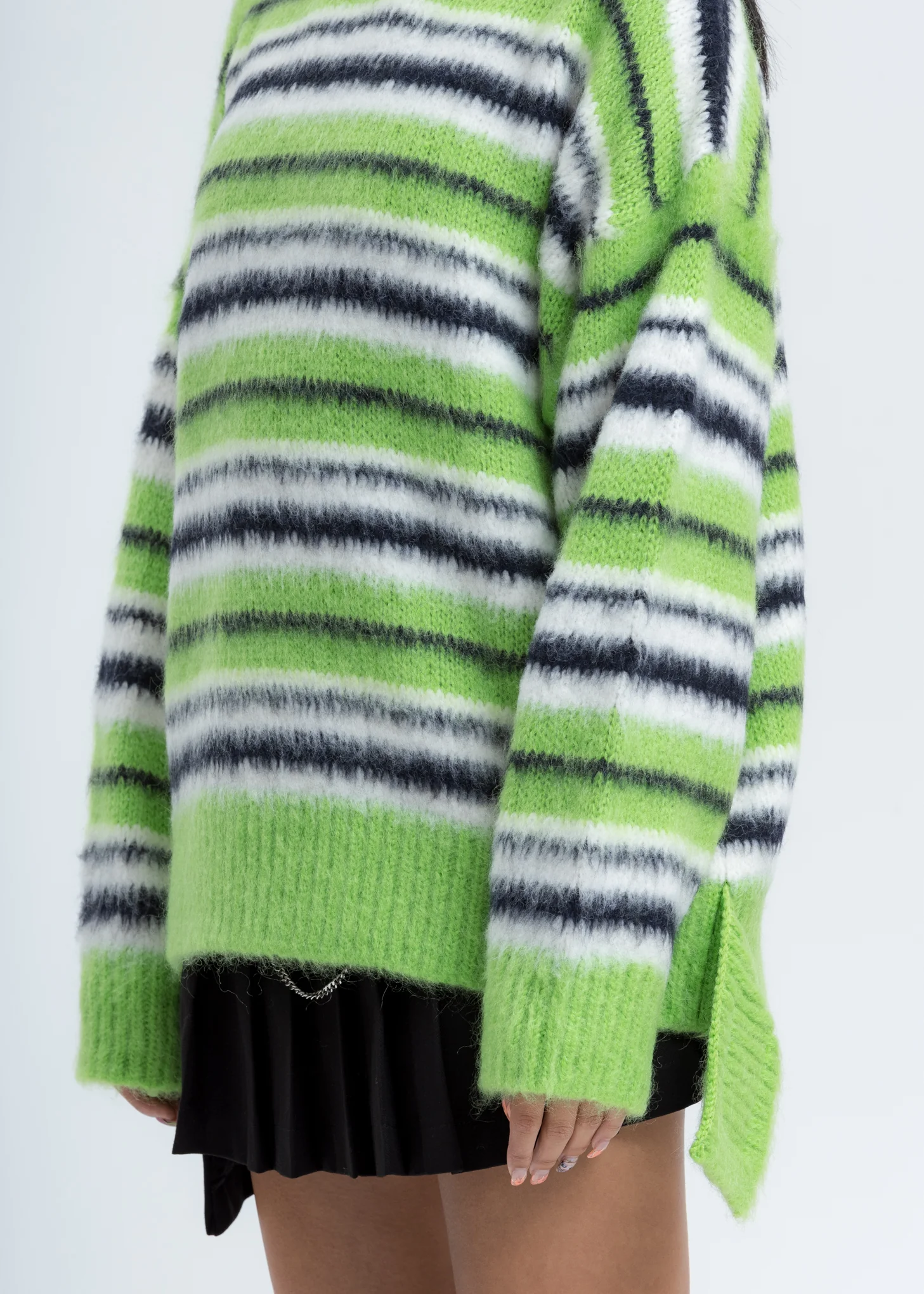 Green Mohair Stripe Knit Sweater - Image 4