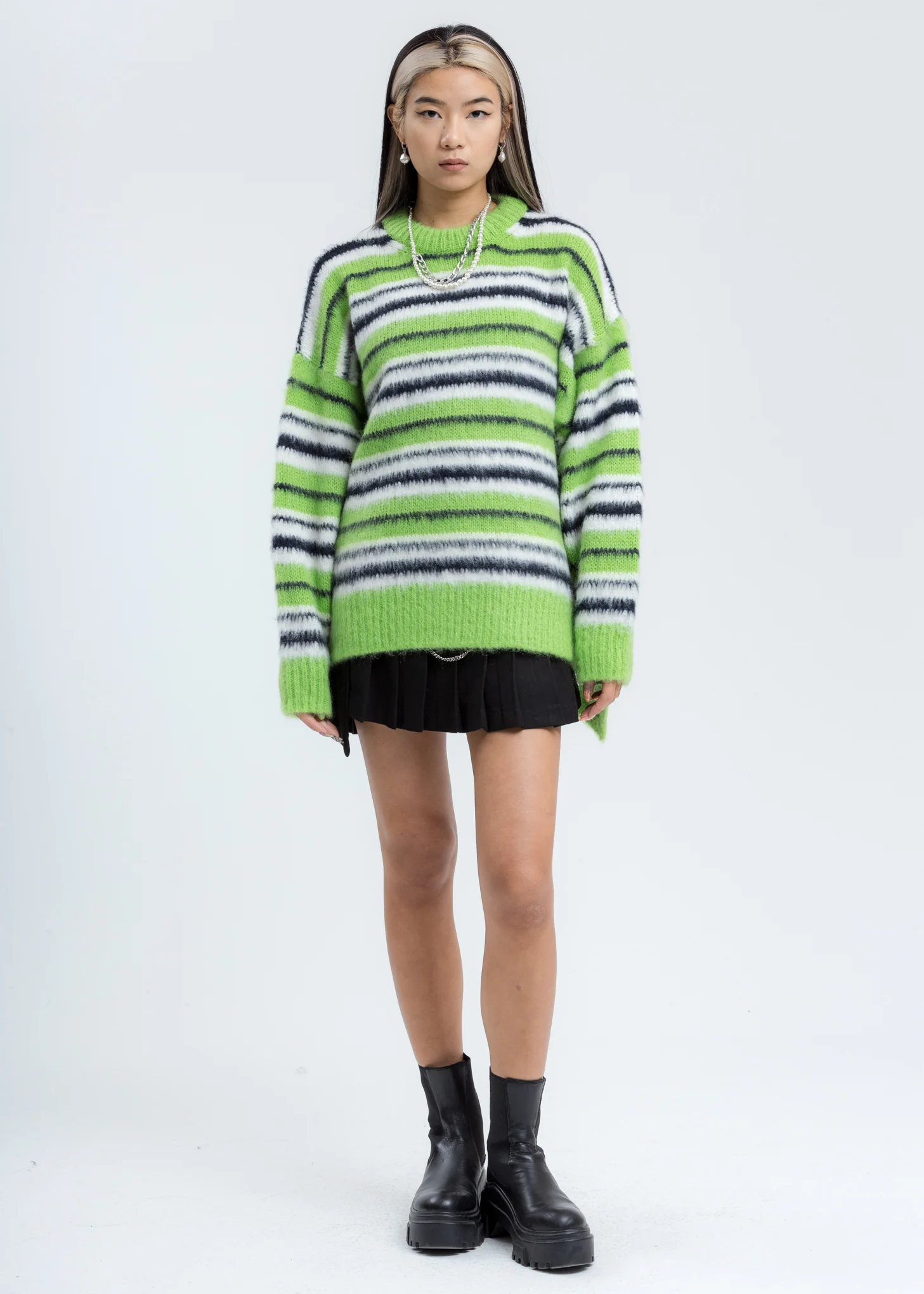 Green Mohair Stripe Knit Sweater - Image 5