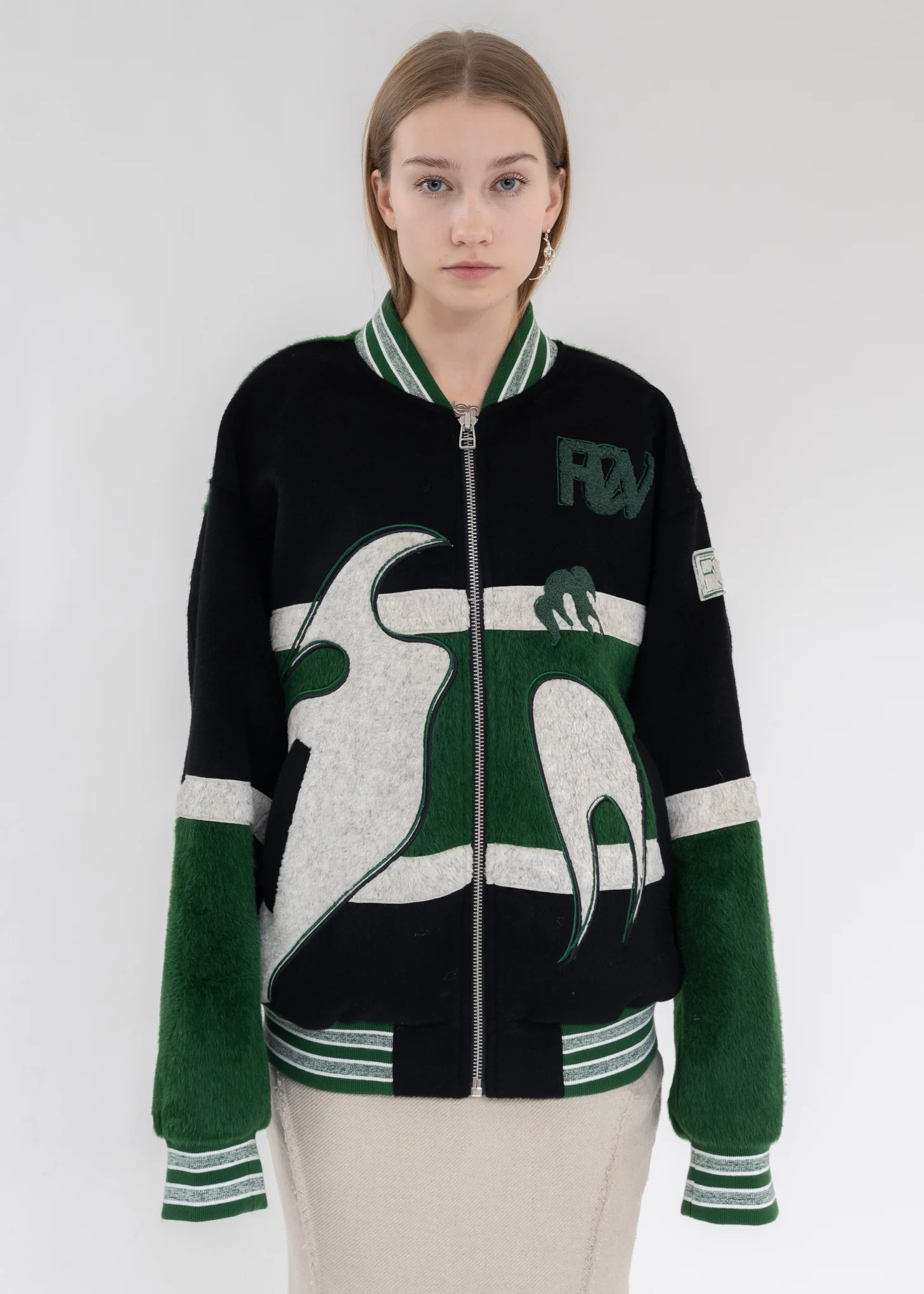 Green Phoenix Embroidered Bomber Jacket