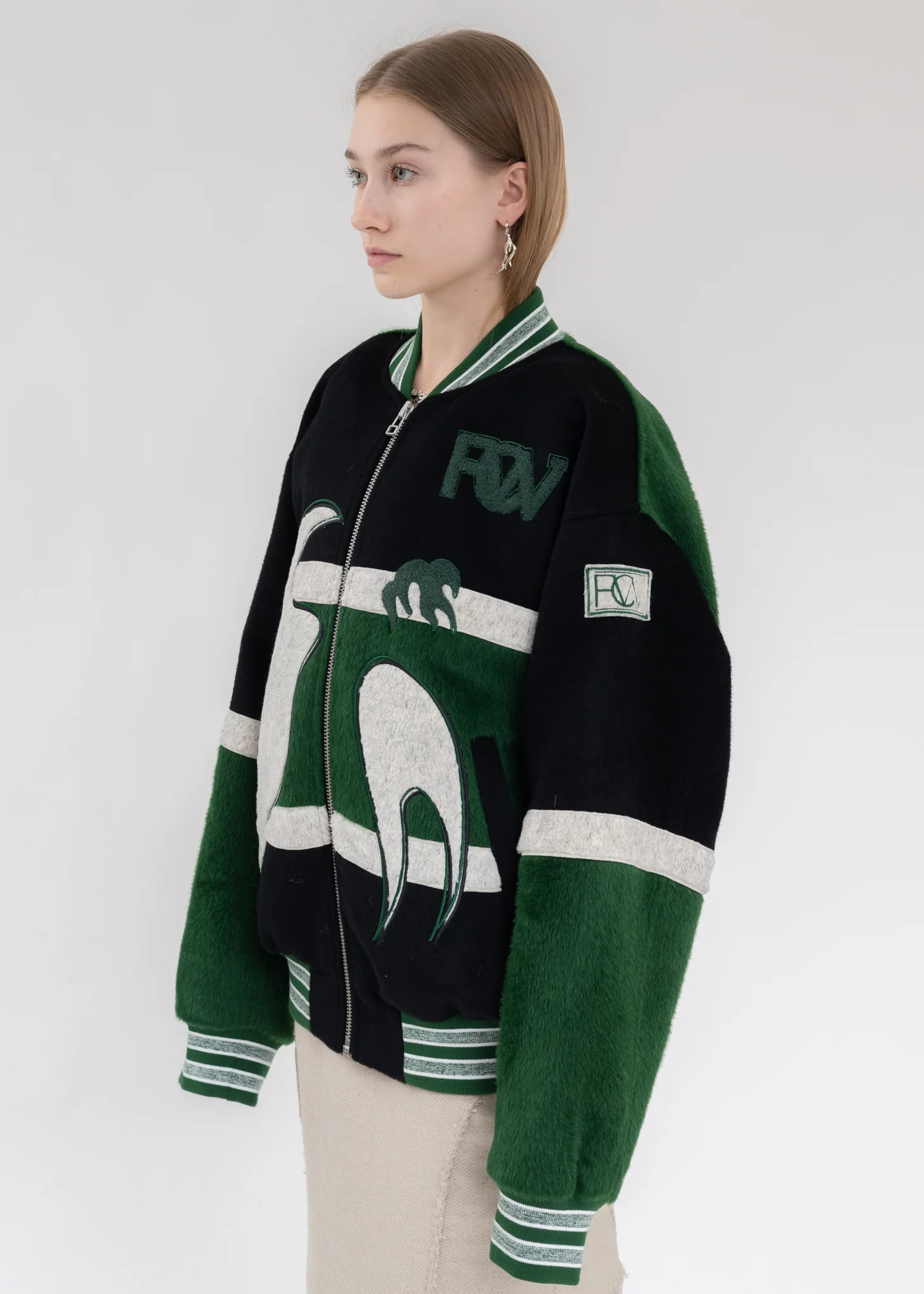 Green Phoenix Embroidered Bomber Jacket - Image 3