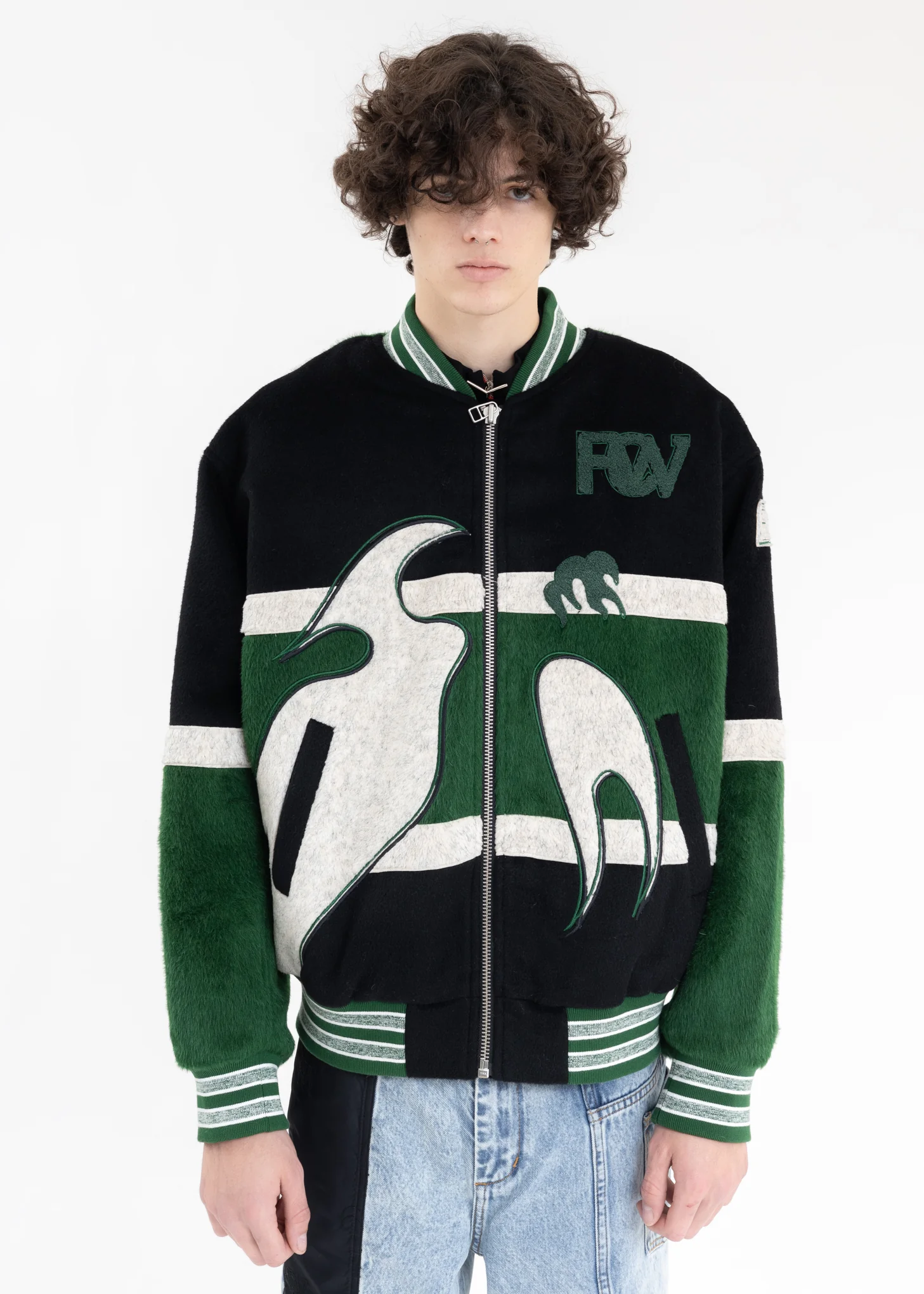 Green Phoenix Embroidered Bomber Jacket