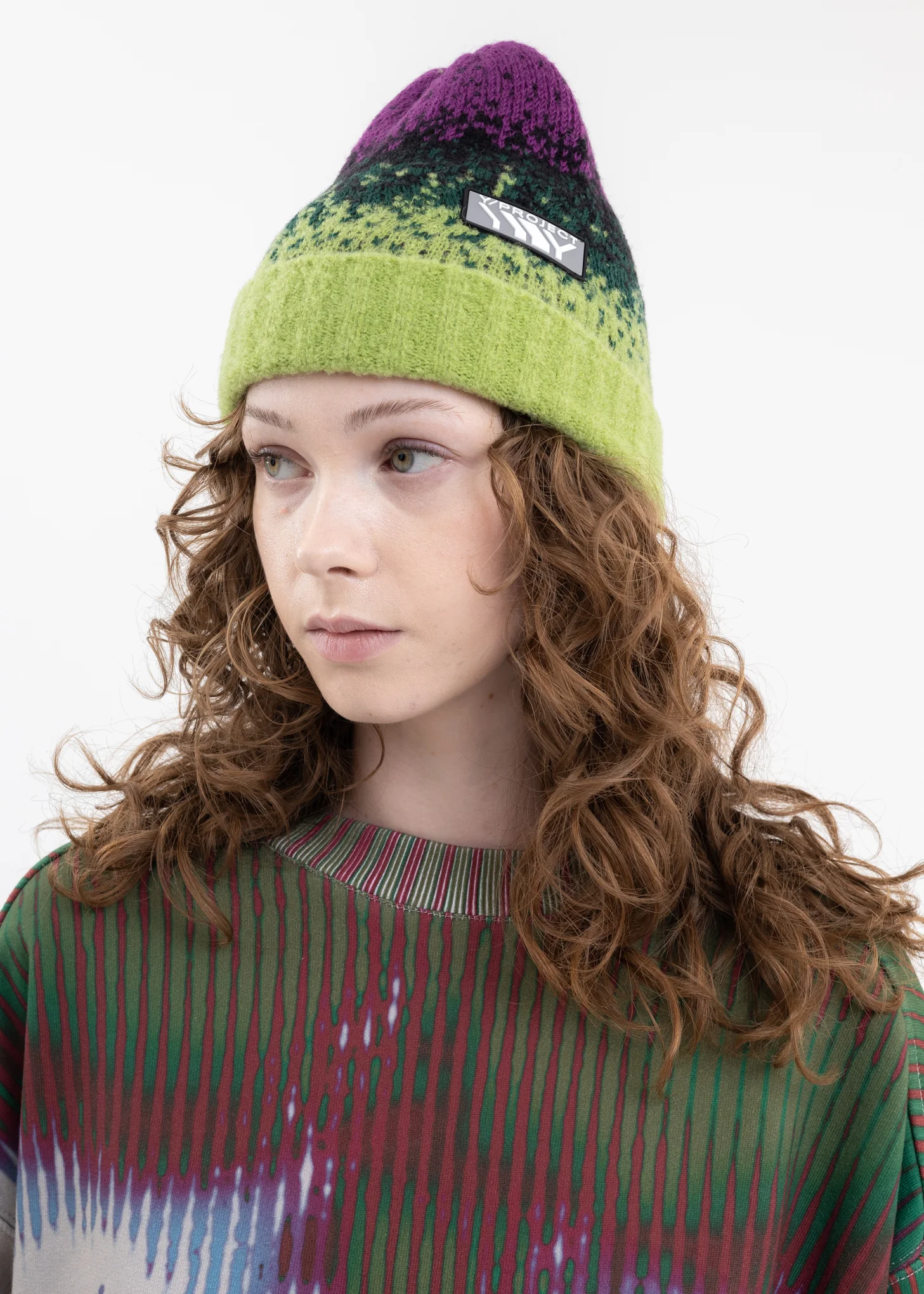 GREEN / PURPLE GRADIENT KNIT BEANIE