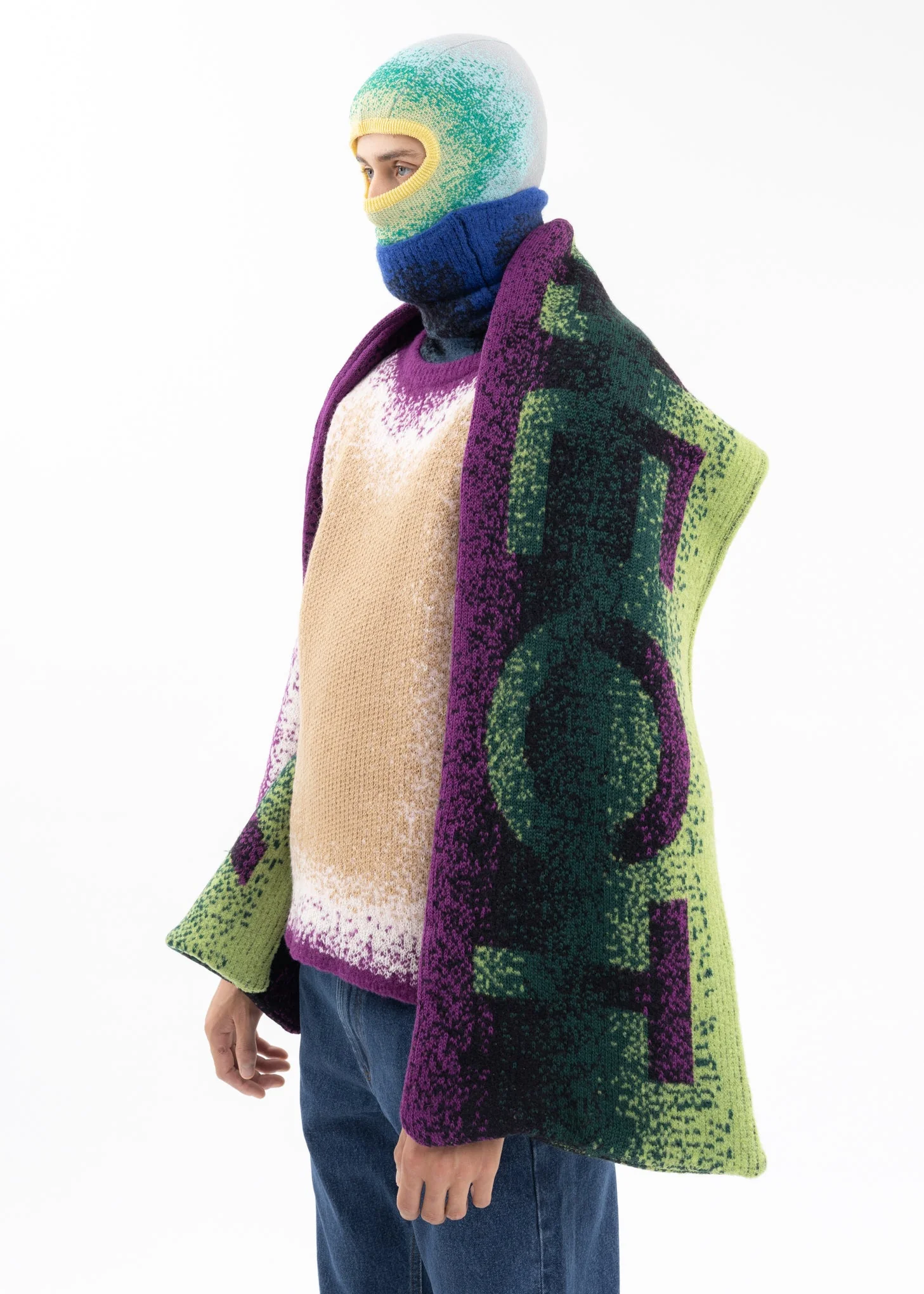 GREEN / PURPLE MAXI GRADIENT BLANKET SCARF - Image 9