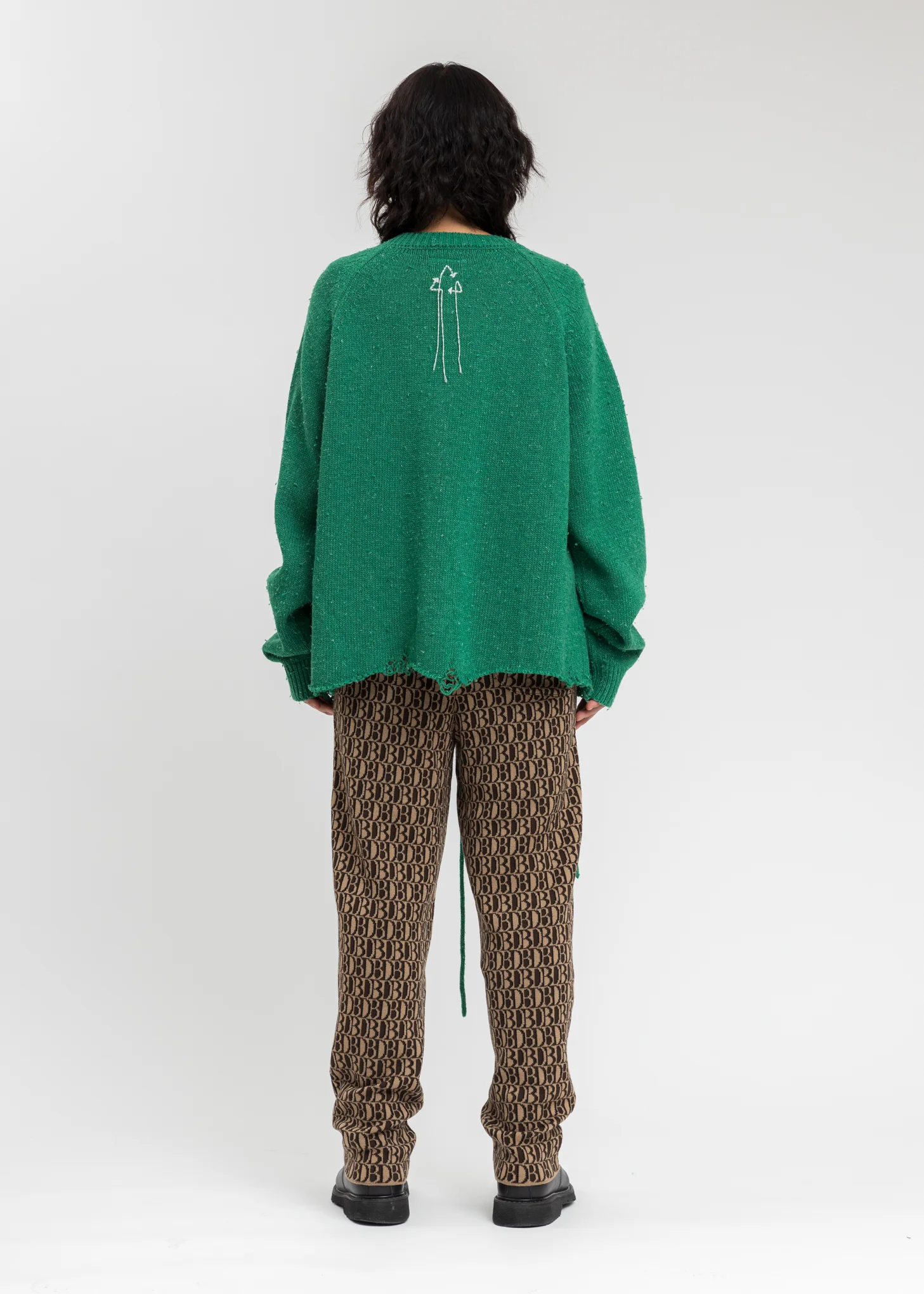 Green Recycle Wool Cable Cardigan - Image 3