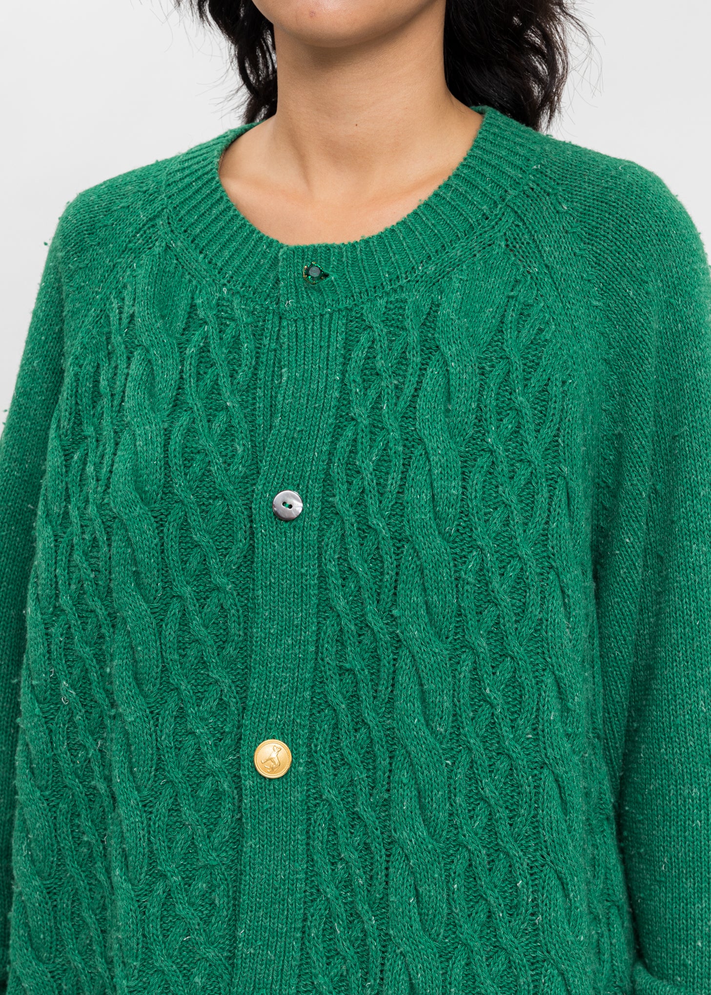 Green Recycle Wool Cable Cardigan - Image 5