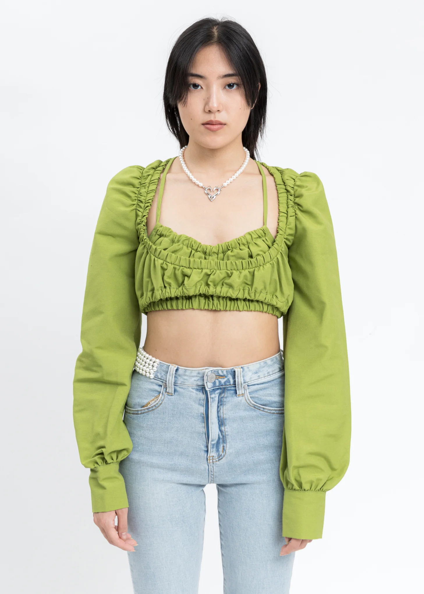 Green Ruched Tunnel Scoop Top