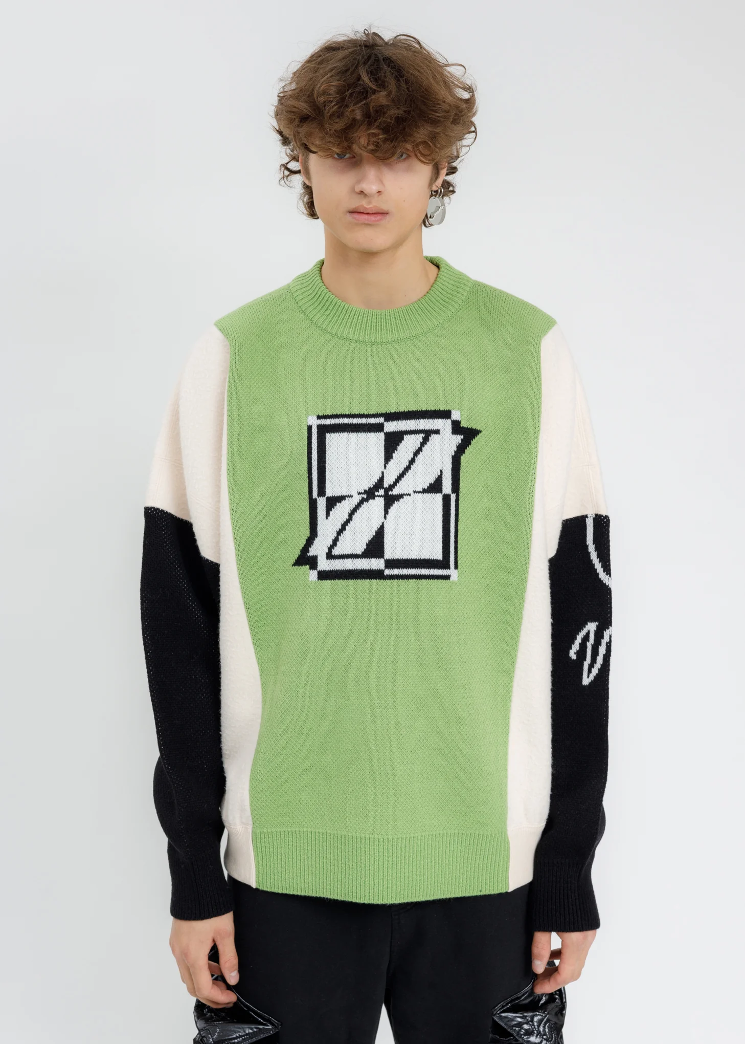 Green Square Logo Jacquard Mix Sweatshirt