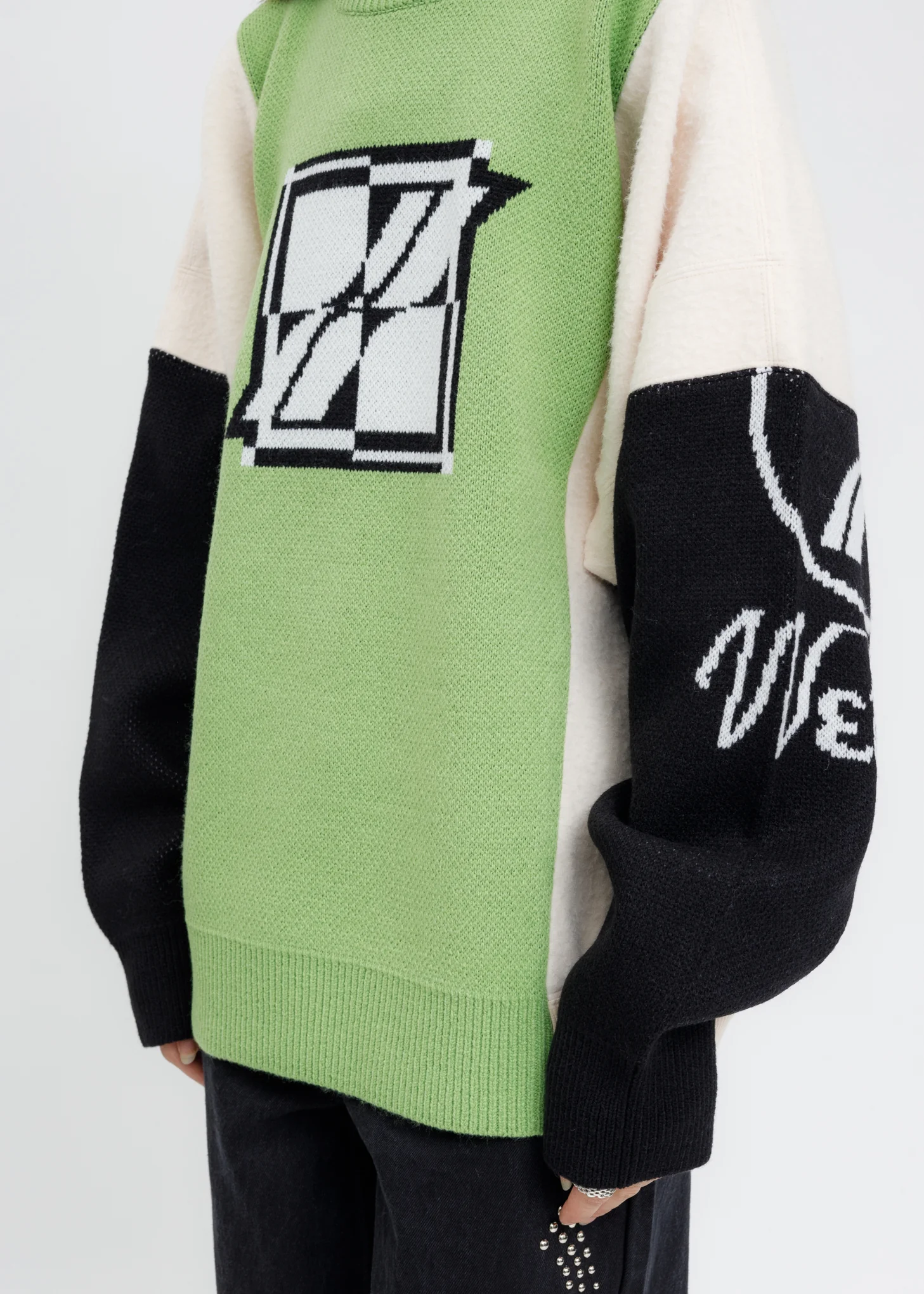 Green Square Logo Jacquard Mix Sweatshirt - Image 5