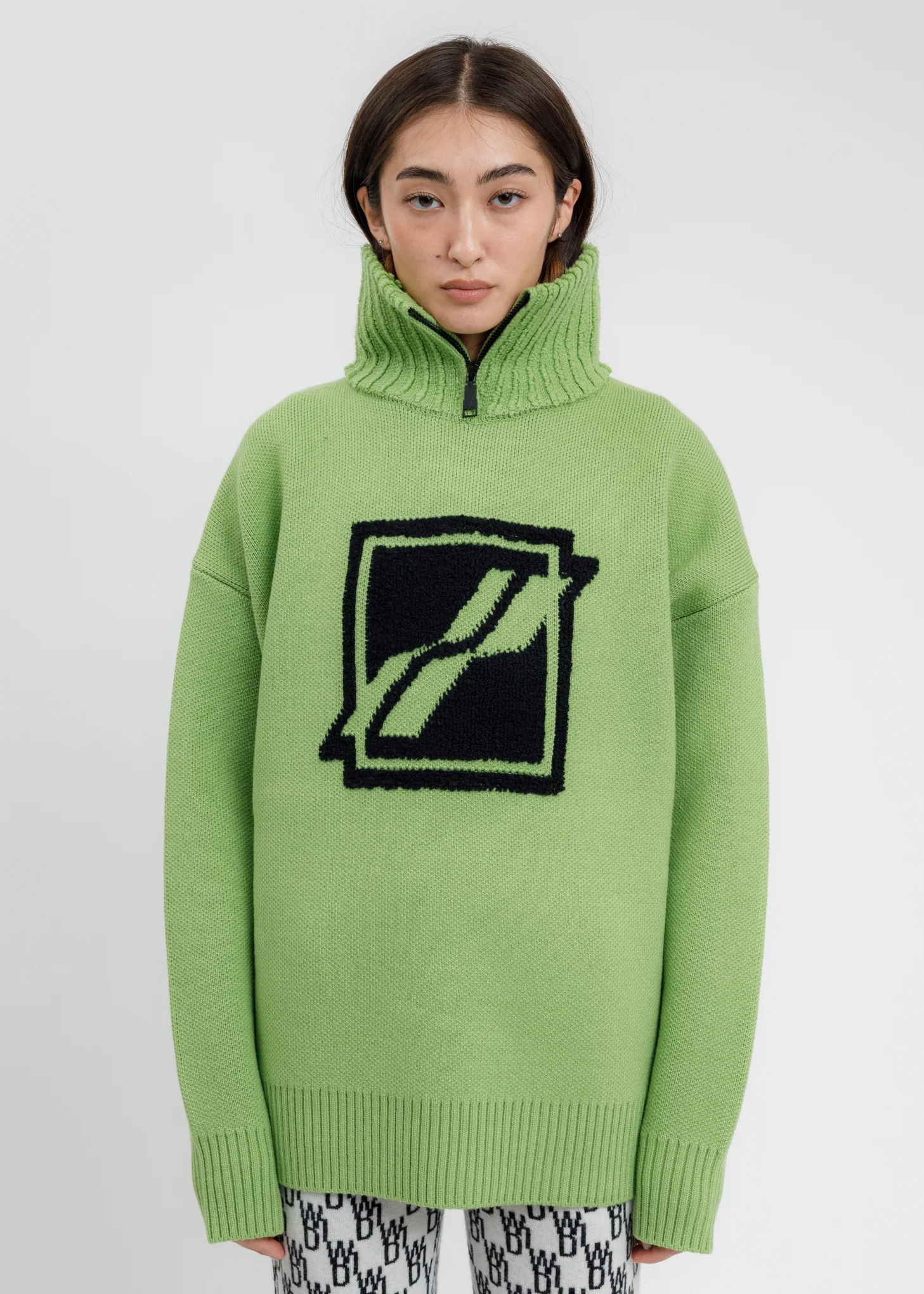 Green Square Logo Pile Knit Jumper