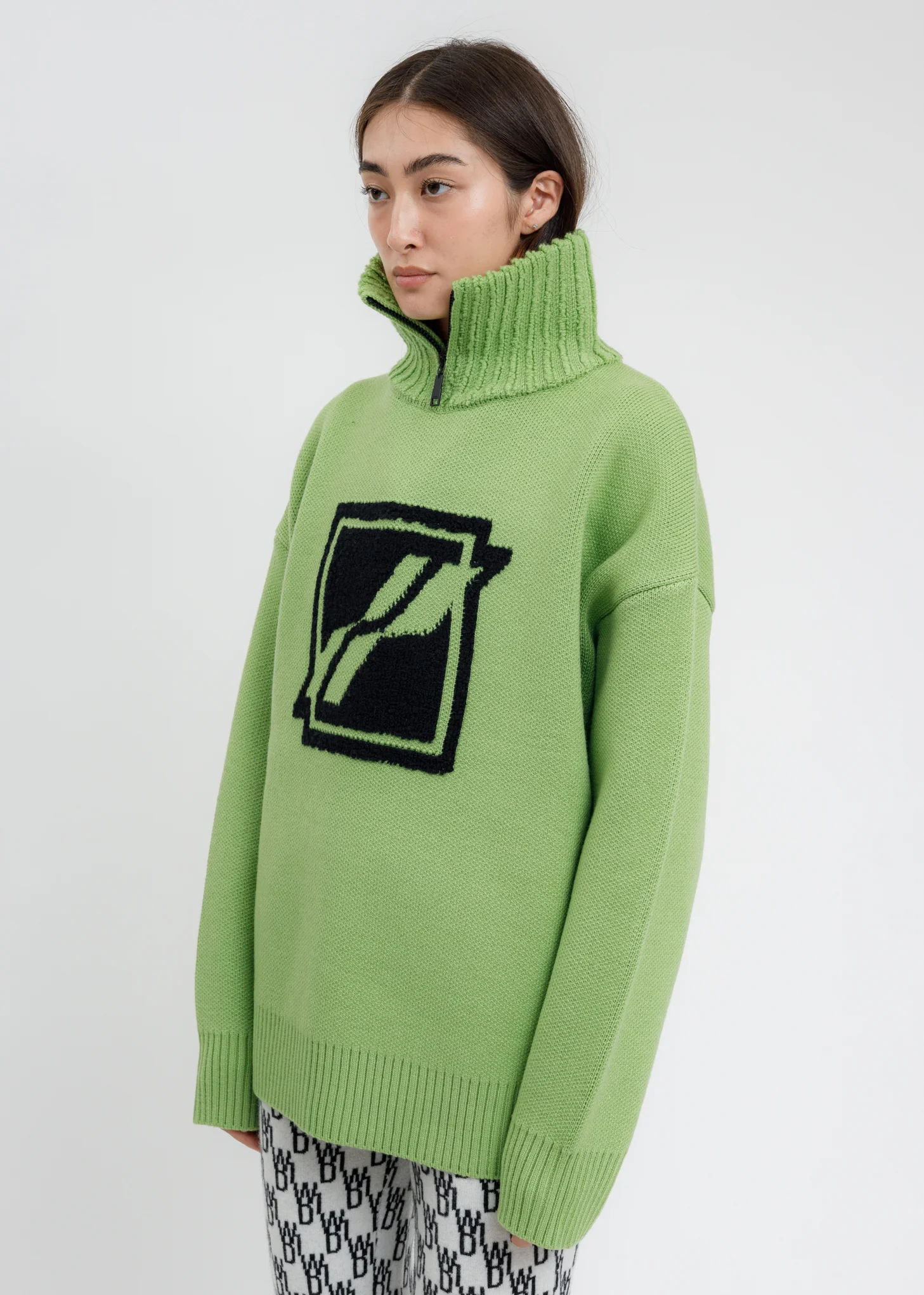Green Square Logo Pile Knit Jumper - Image 3