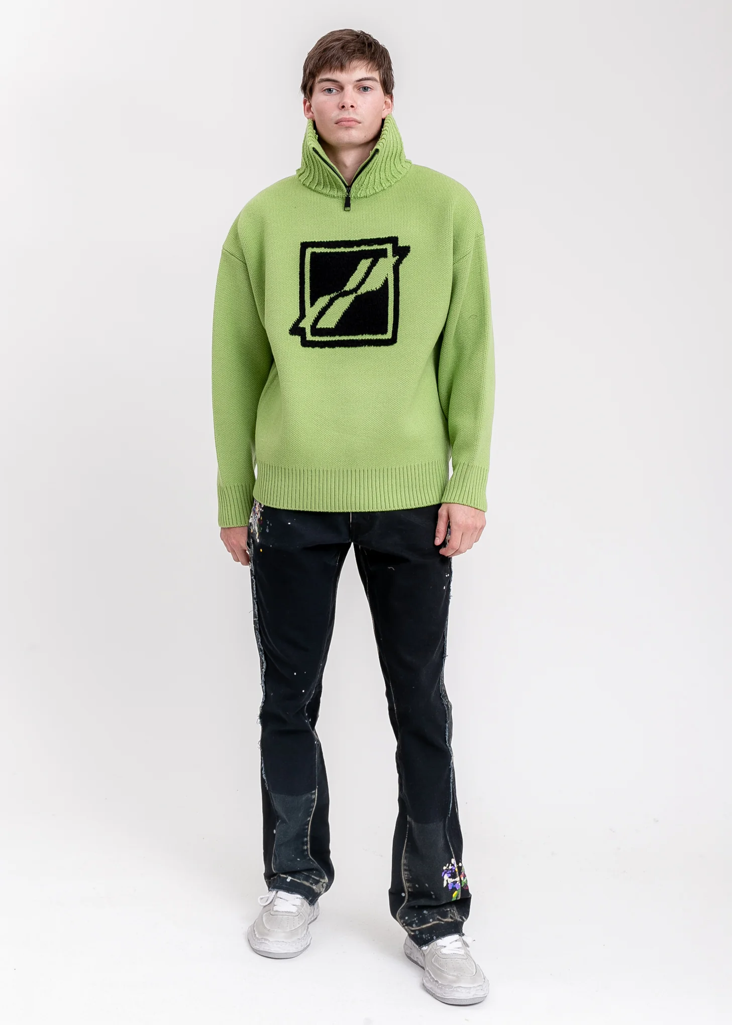 Green Square Logo Pile Knit Jumper - Image 5