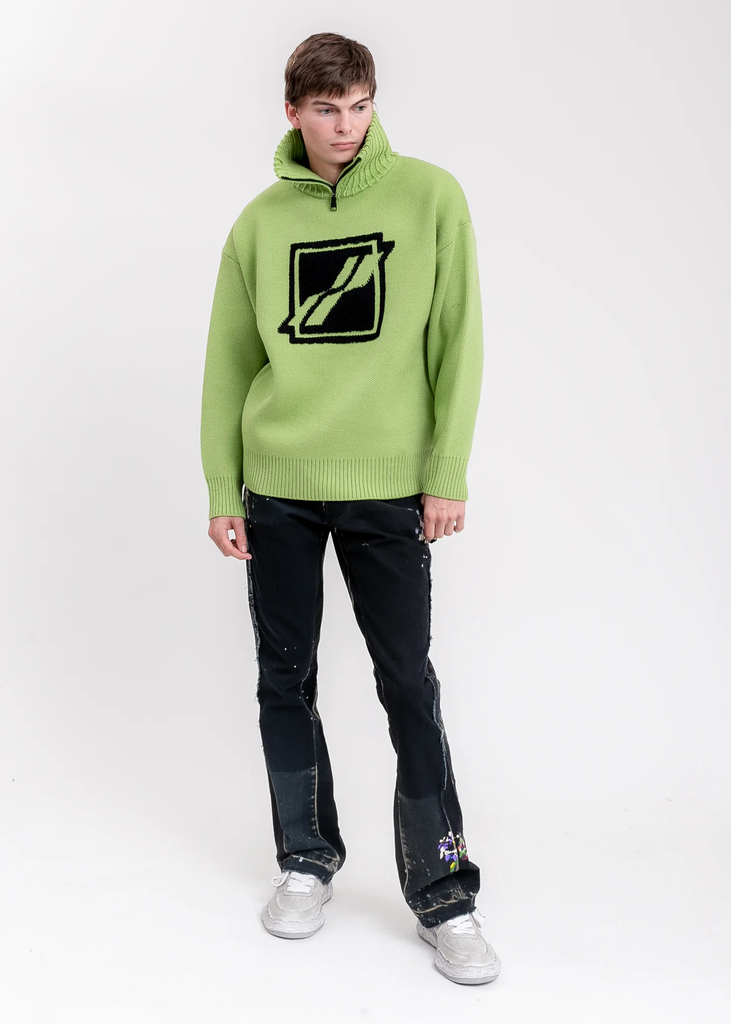 Green Square Logo Pile Knit Jumper - Image 6