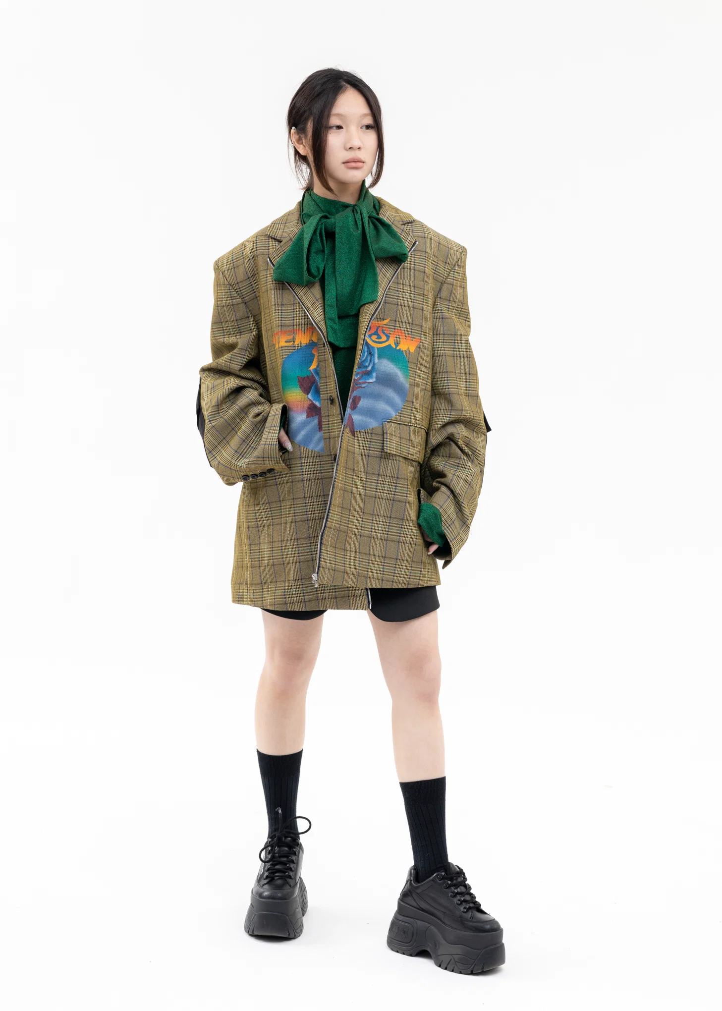 GREEN TIE COLLER GLITTER SHIRT - Image 8
