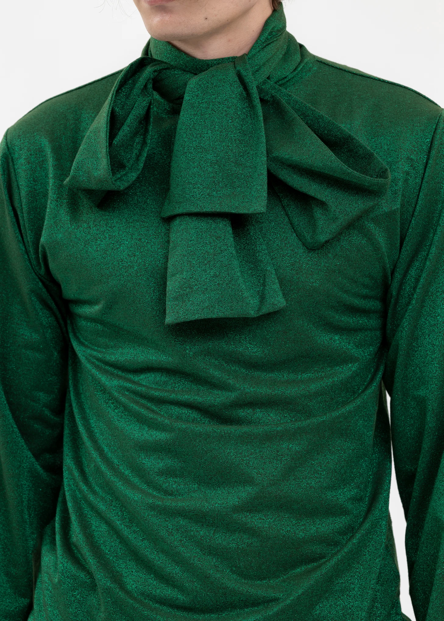 GREEN TIE COLLER GLITTER SHIRT - Image 2