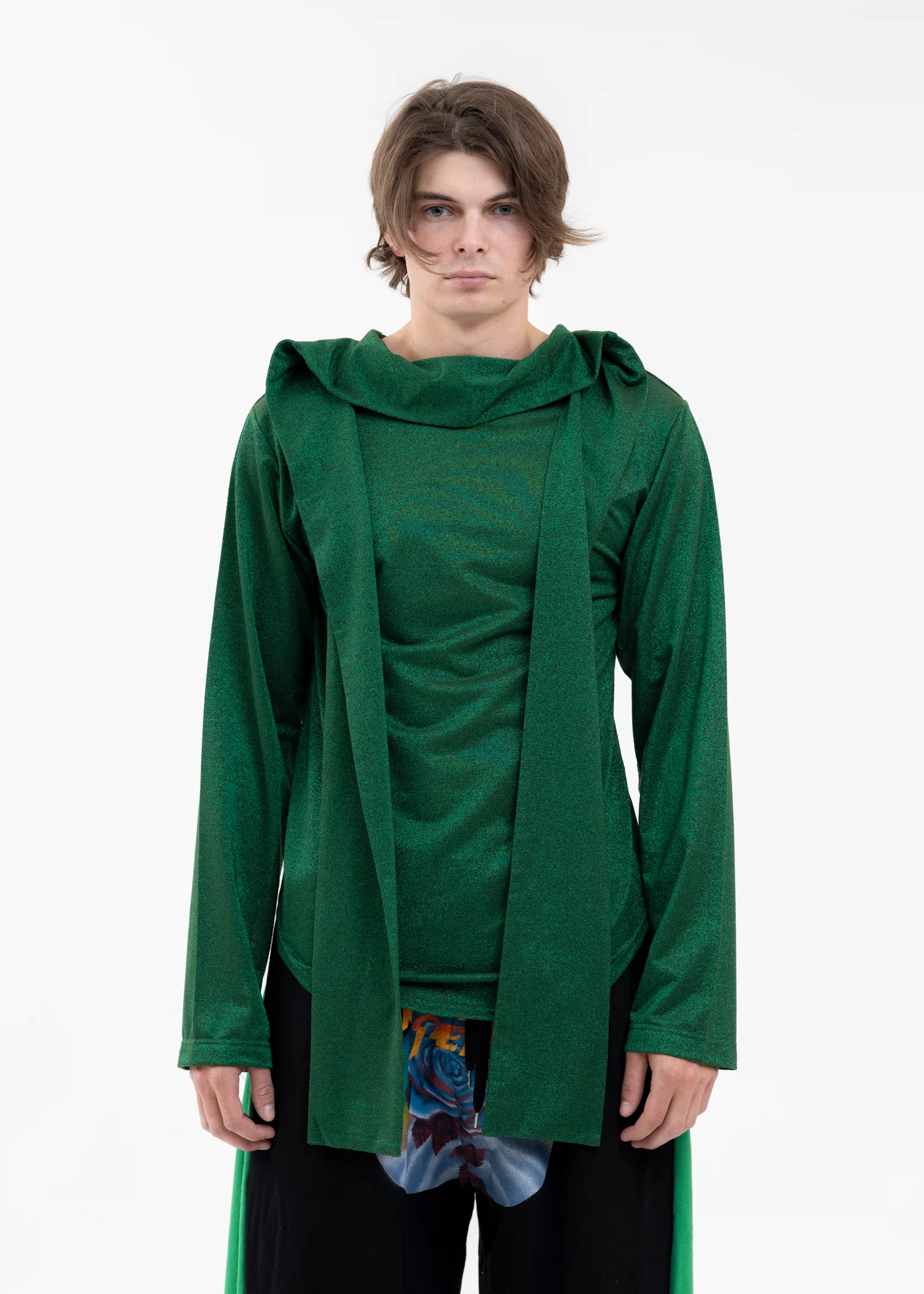 GREEN TIE COLLER GLITTER SHIRT - Image 3