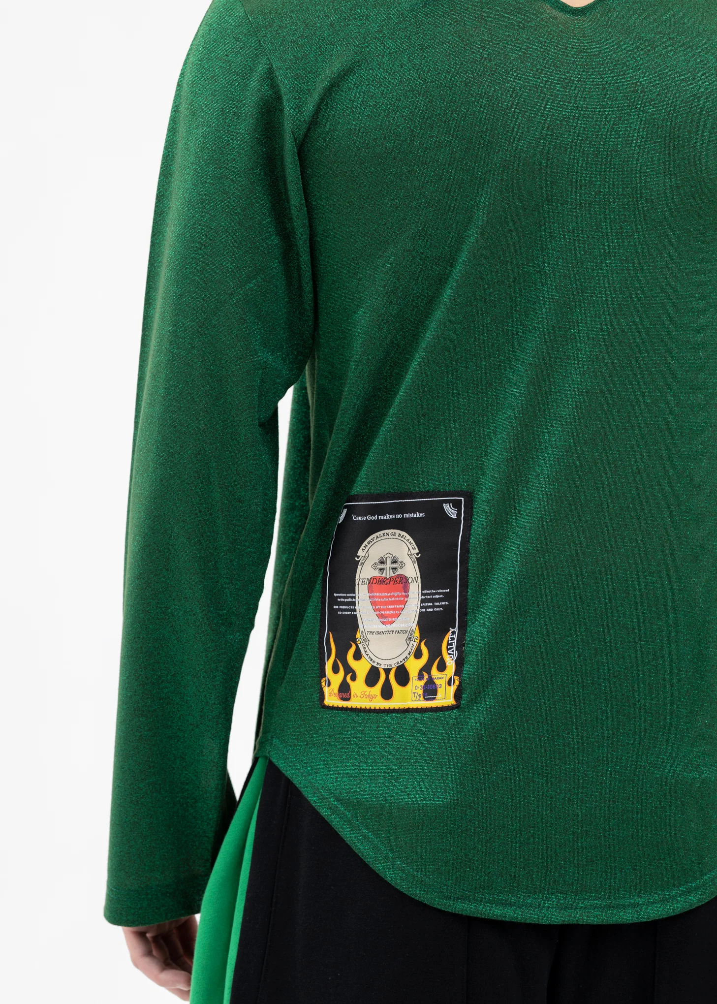 GREEN TIE COLLER GLITTER SHIRT - Image 6