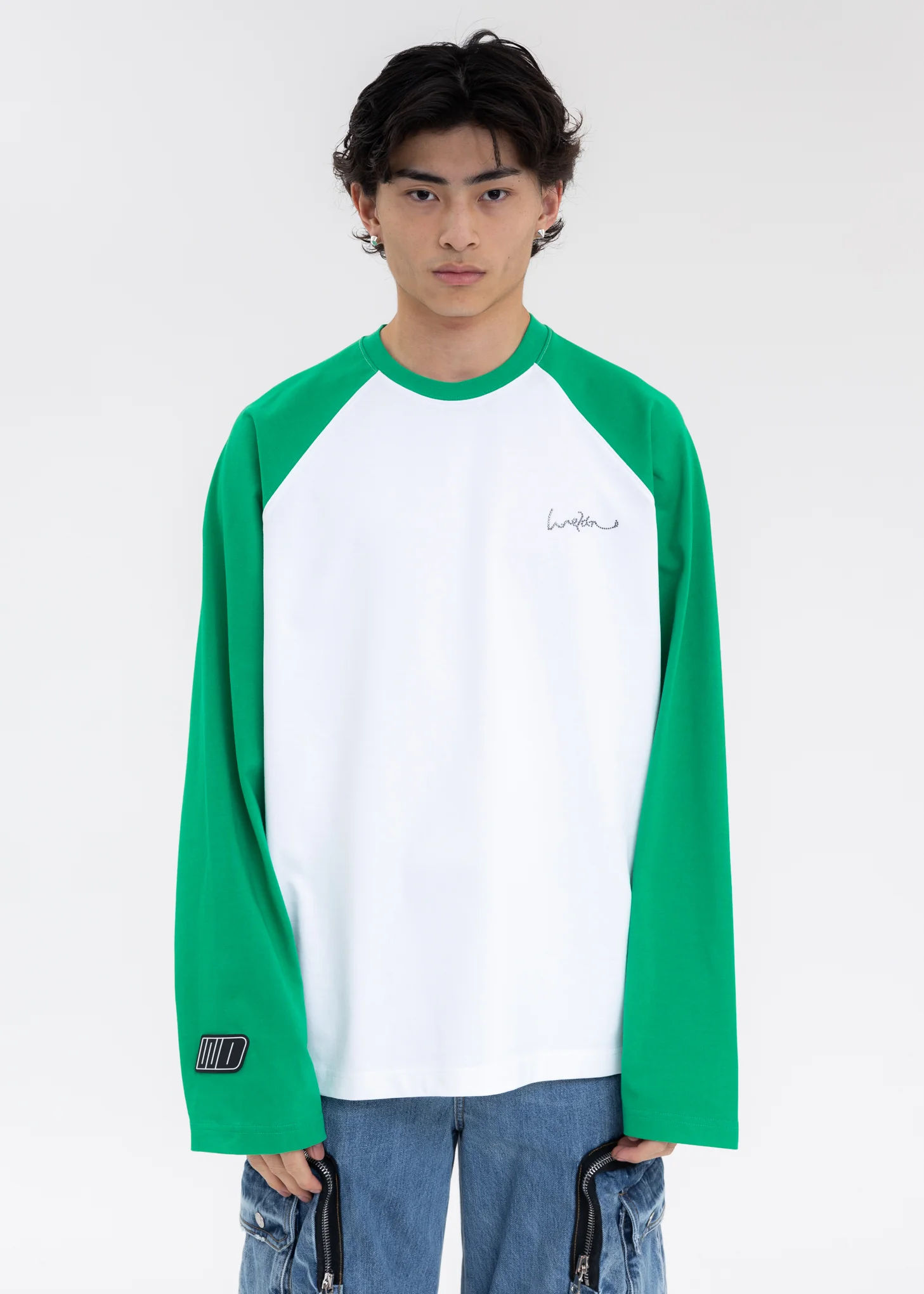 GREEN WE11DONE LOGO RAGLAN LONG-SLEEVED T-SHIRT