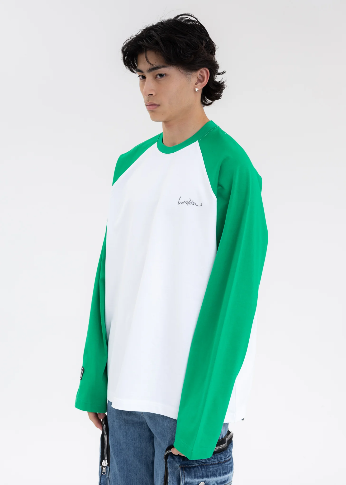 GREEN WE11DONE LOGO RAGLAN LONG-SLEEVED T-SHIRT - Image 2