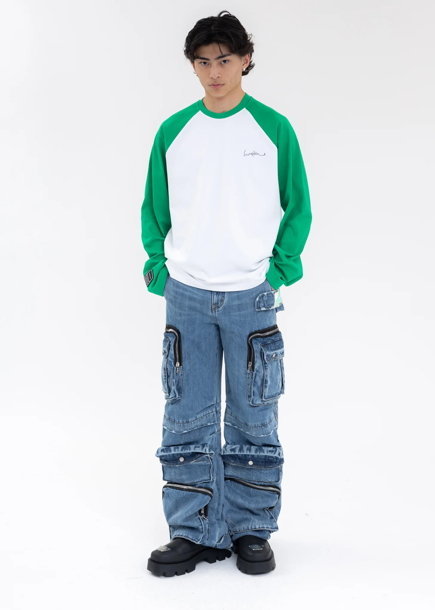 GREEN WE11DONE LOGO RAGLAN LONG-SLEEVED T-SHIRT - Image 5