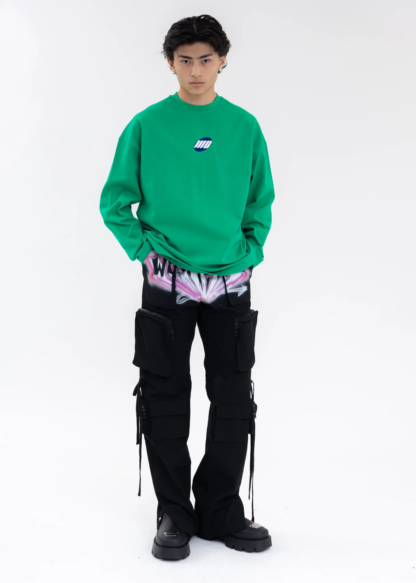 GREEN WE11DONE SMALL LOGO LONG-SLEEVED T-SHIRT - Image 5