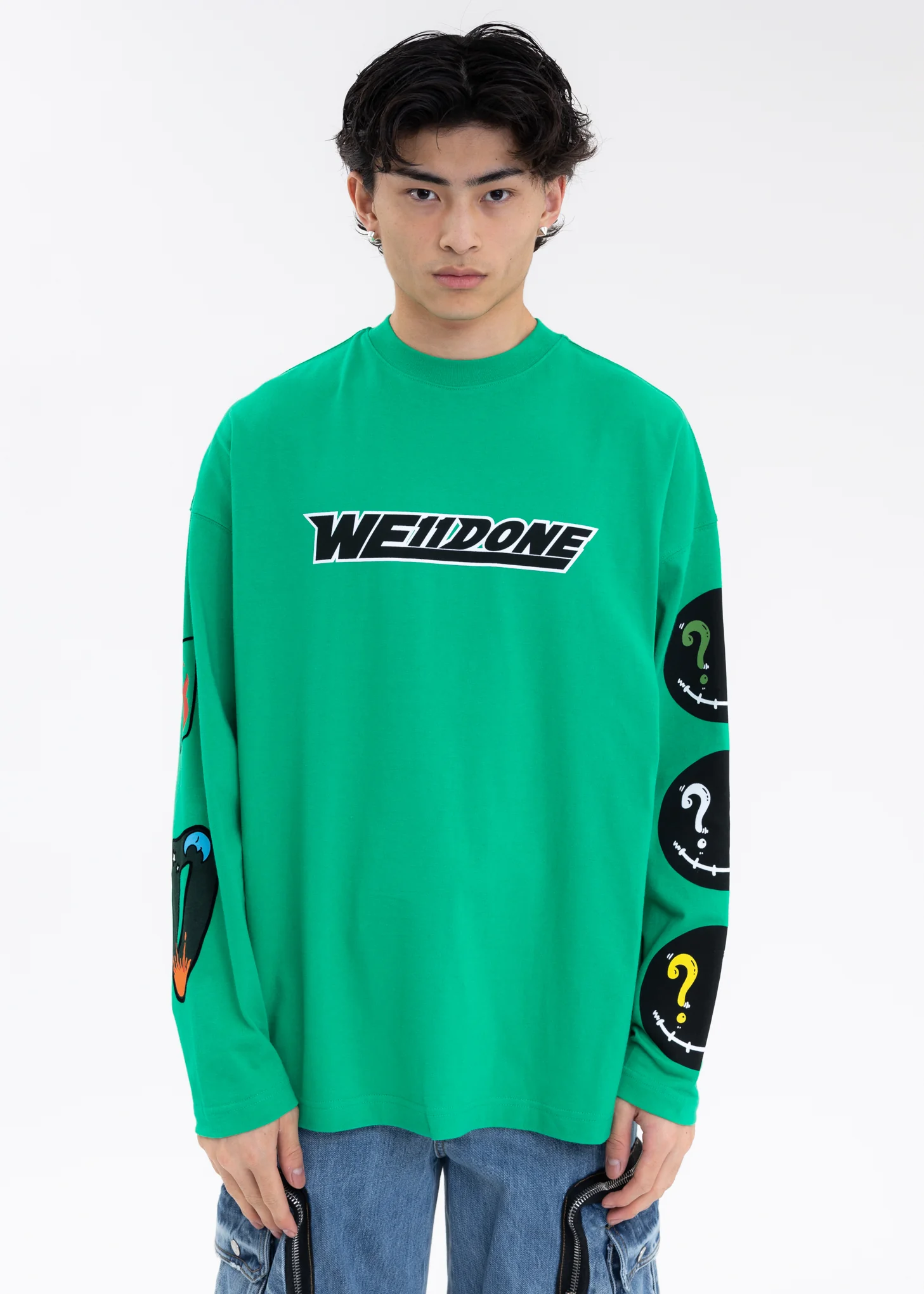 GREEN WE11DONE SMILE LOGO LONG-SLEEVED T-SHIRT