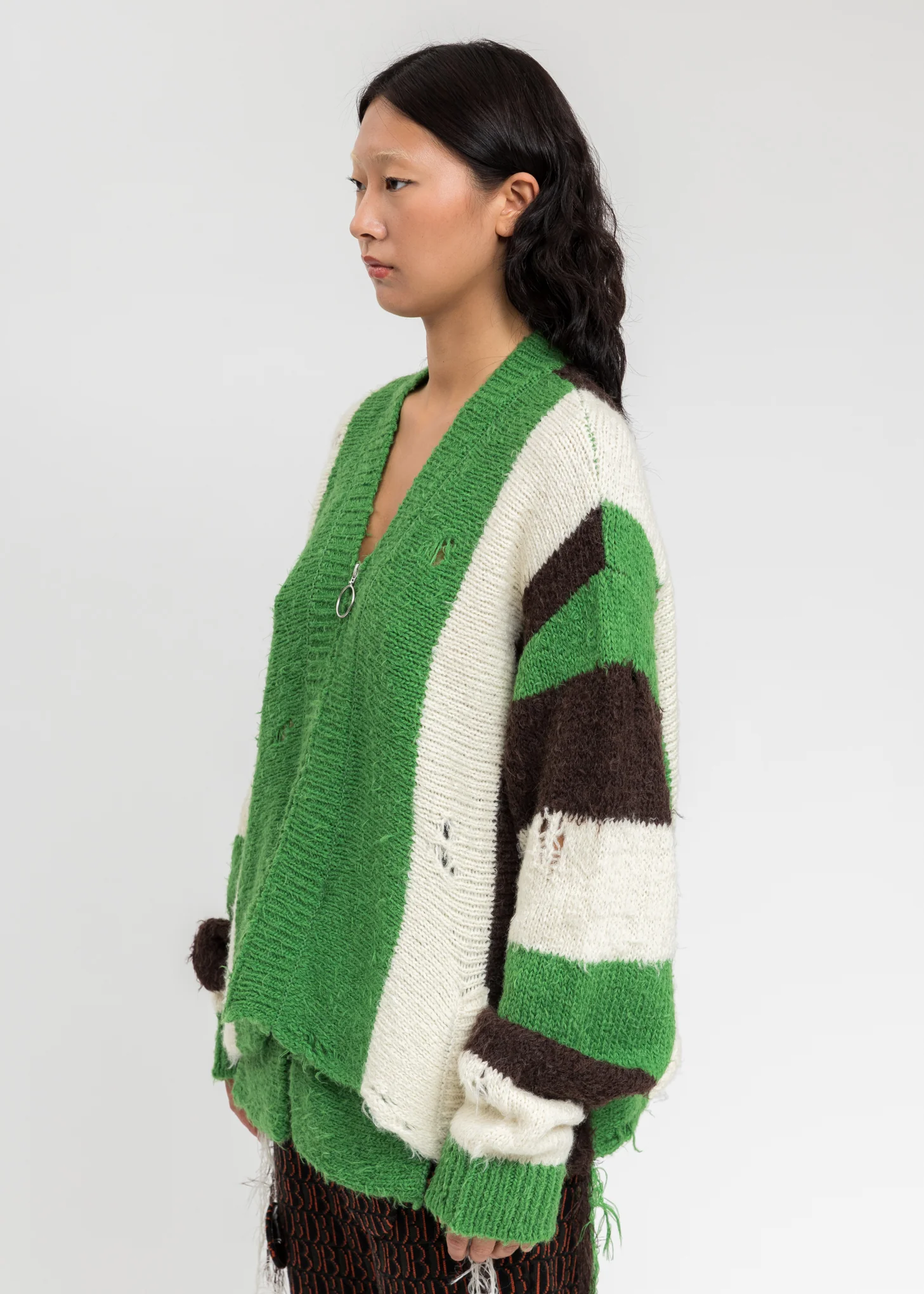 Green Zip Up Stripe Cardigan - Image 5