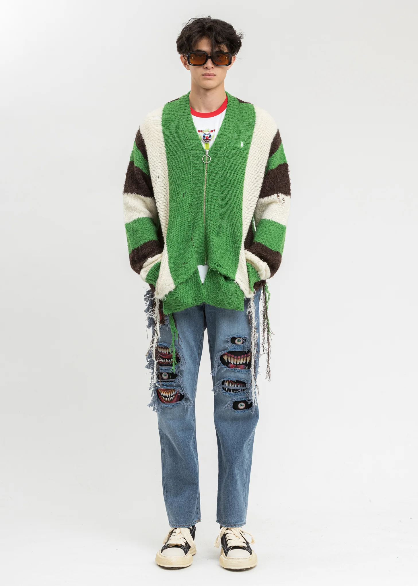 Green Zip Up Stripe Cardigan