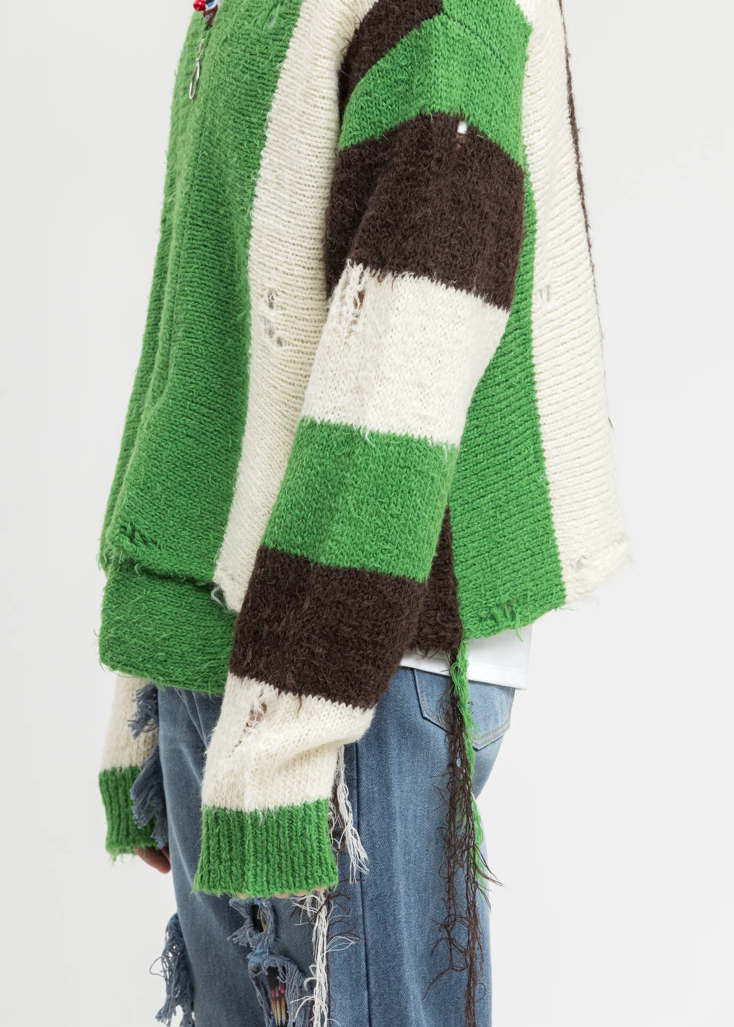 Green Zip Up Stripe Cardigan - Image 2
