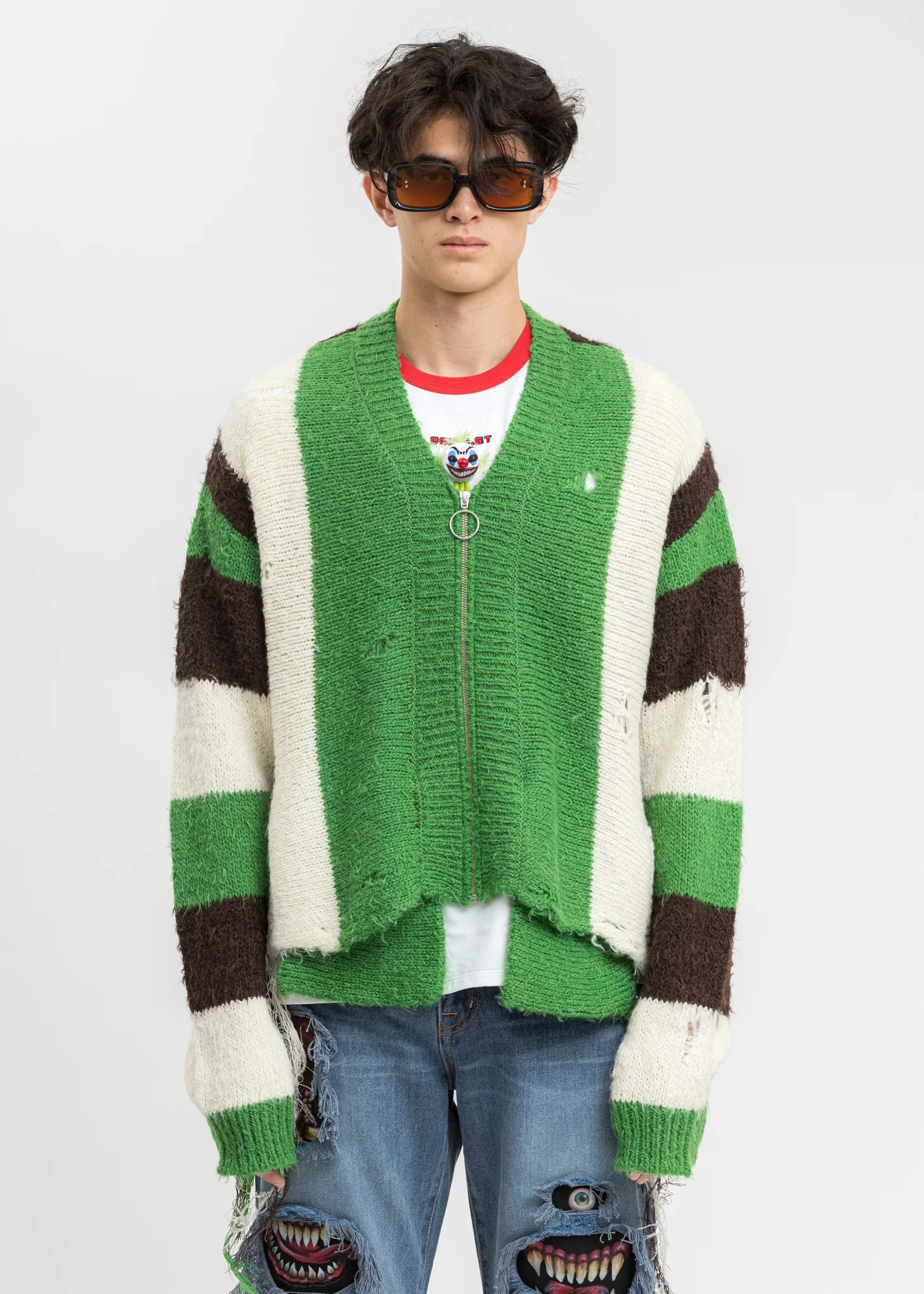 Green Zip Up Stripe Cardigan - Image 3