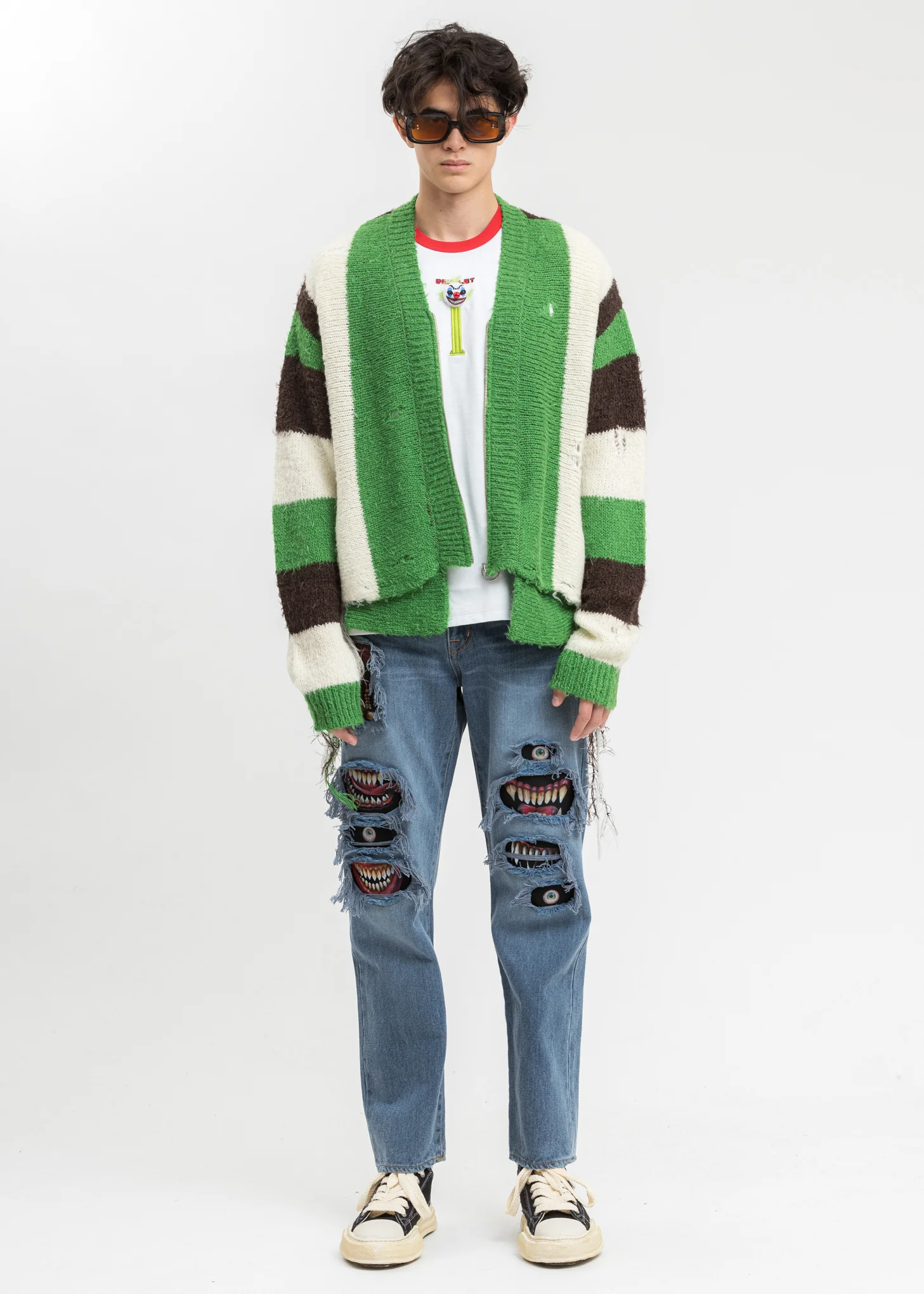 Green Zip Up Stripe Cardigan - Image 6