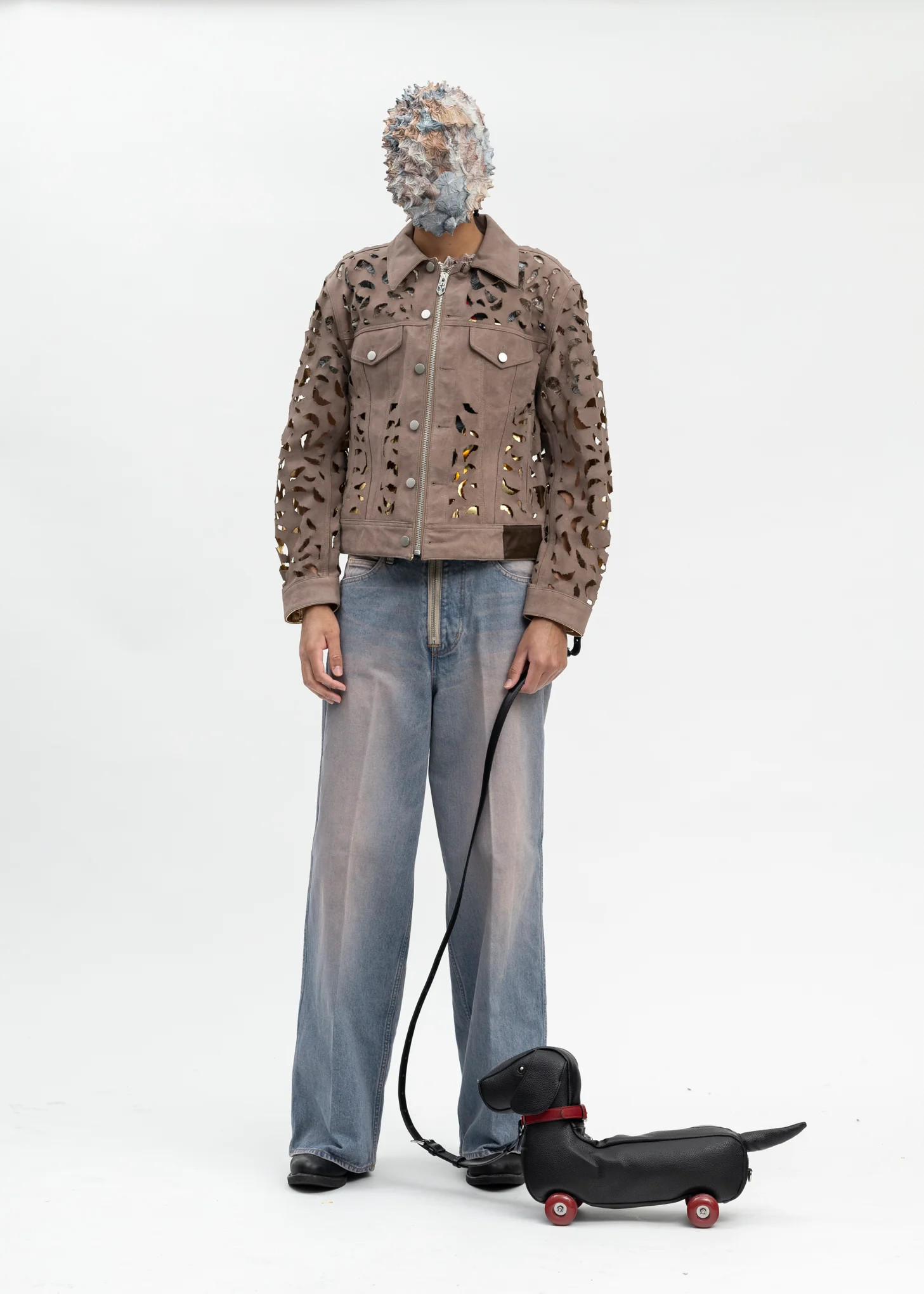 BEIGE WING-CUT LEATHER TRUCKER JACKET - Image 7